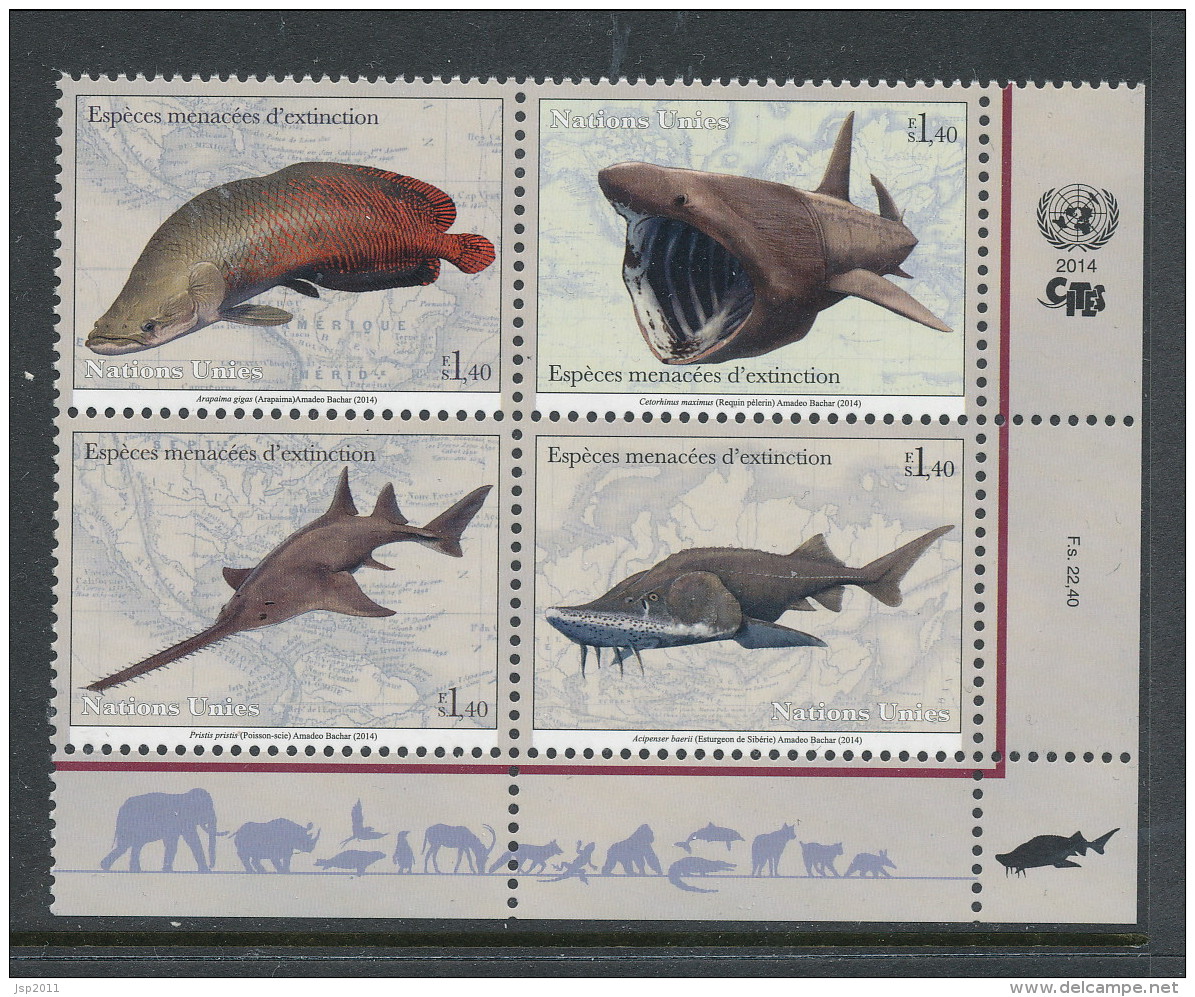 UN Geneva 2014 Cat # 590-593. Endangered Species Block Of 4. MNH (**) - Neufs