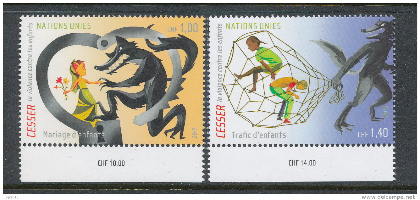 UN Geneva 2015 Cat # 604-605. UNICEF: End Violence. MNH (**) - Unused Stamps