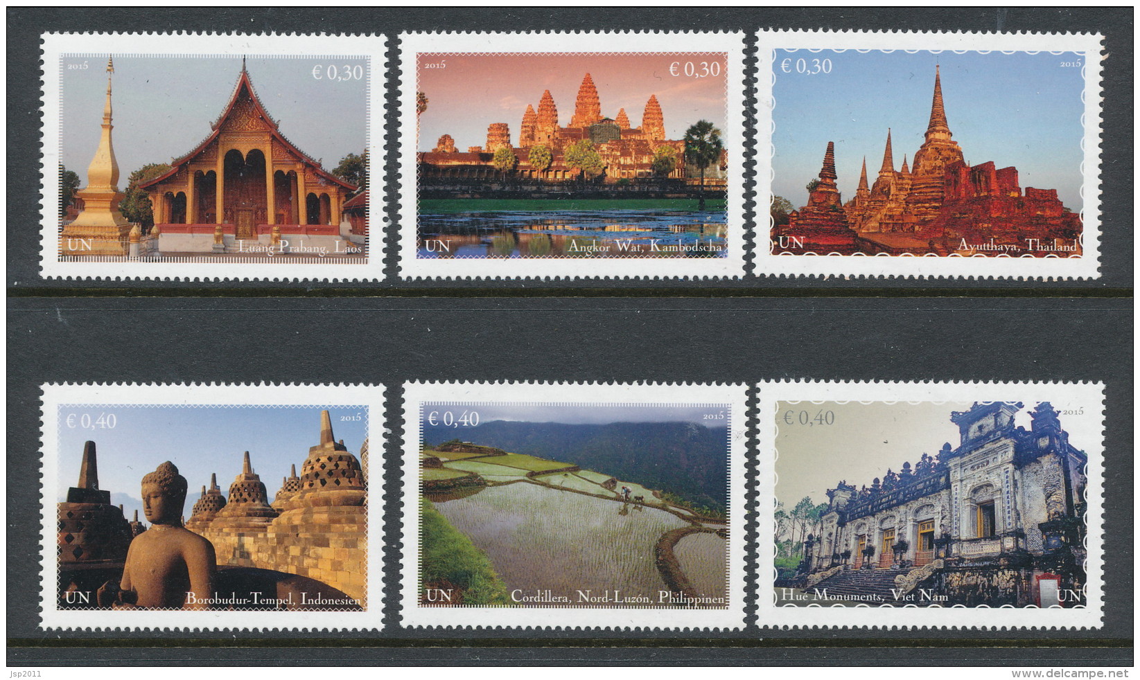 UN Vienna 2015. Cat # 567-568. World Heritage SE Asia. (Set Of 6 From Booklet). MNH (**) - Unused Stamps