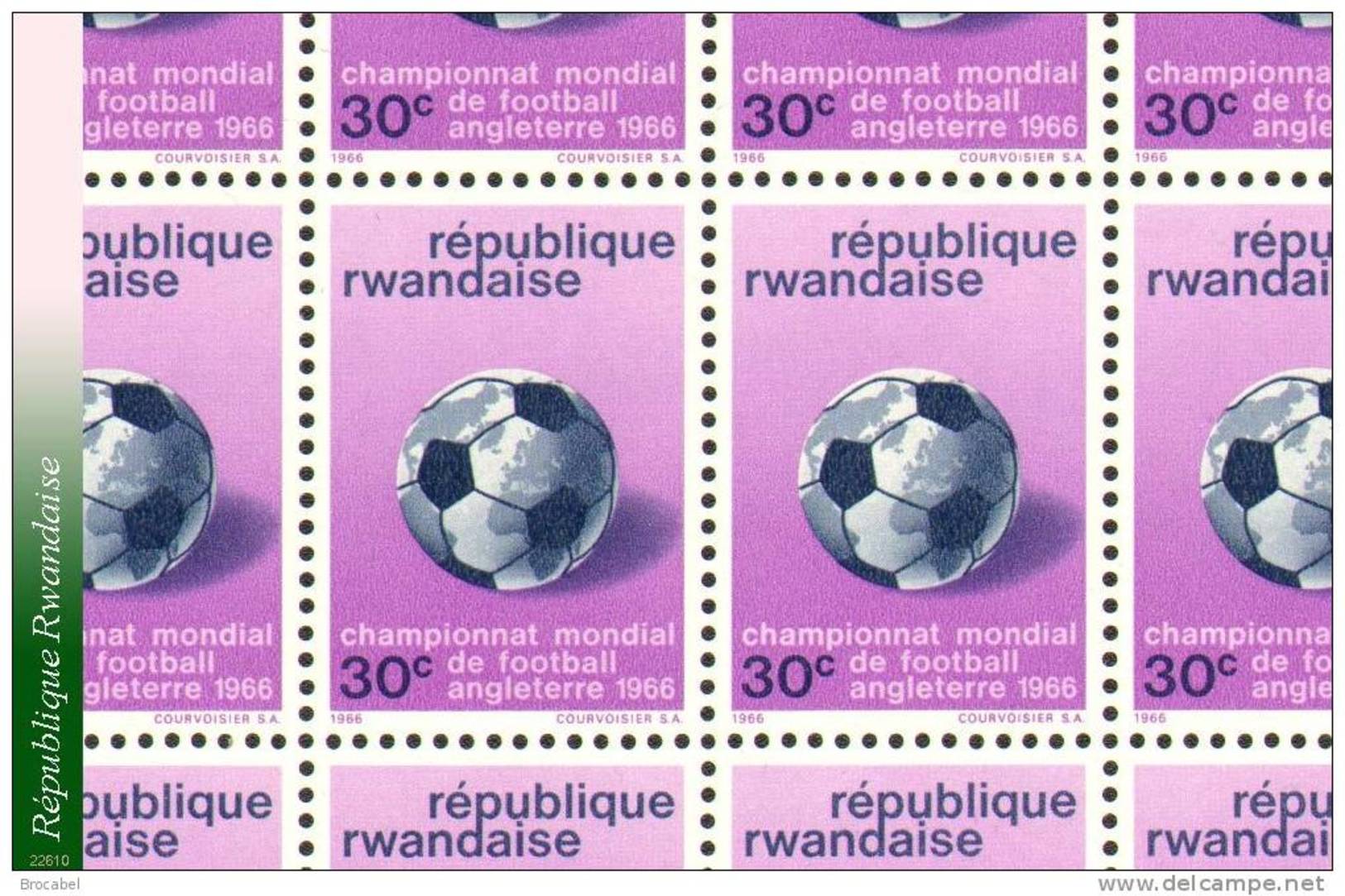 Rwanda 0174** 30c World Cup Foot FIFA 1966 - Sheet / Feuille De 100   - MNH ** - 1966 – Angleterre