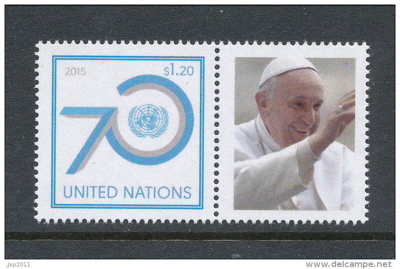 UN New York 2015. Cat # 1118a. Pope Francis. Single Plus Lable. MNH (**) - Neufs