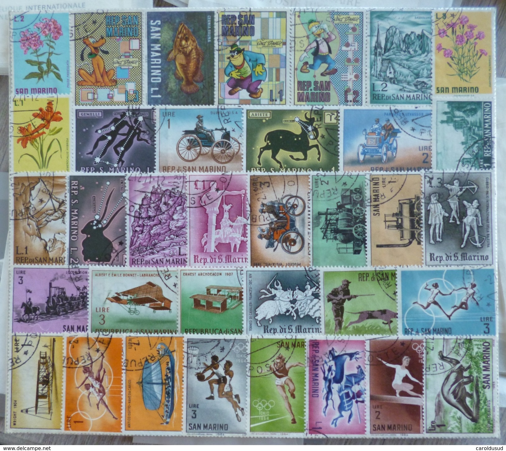 Lot + De 50 Timbres Timbre Oblitere San Marino Saint Marin + LOT 7CP VOYAGE VOIR PHOTOS - Collections, Lots & Séries