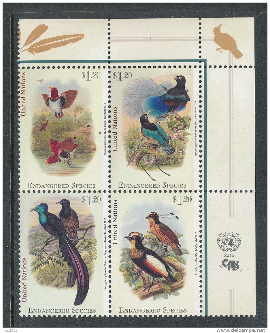 UN New York 2015. Cat # 1106-1109. Endangered Species Block Of 4. MNH (**) - Neufs