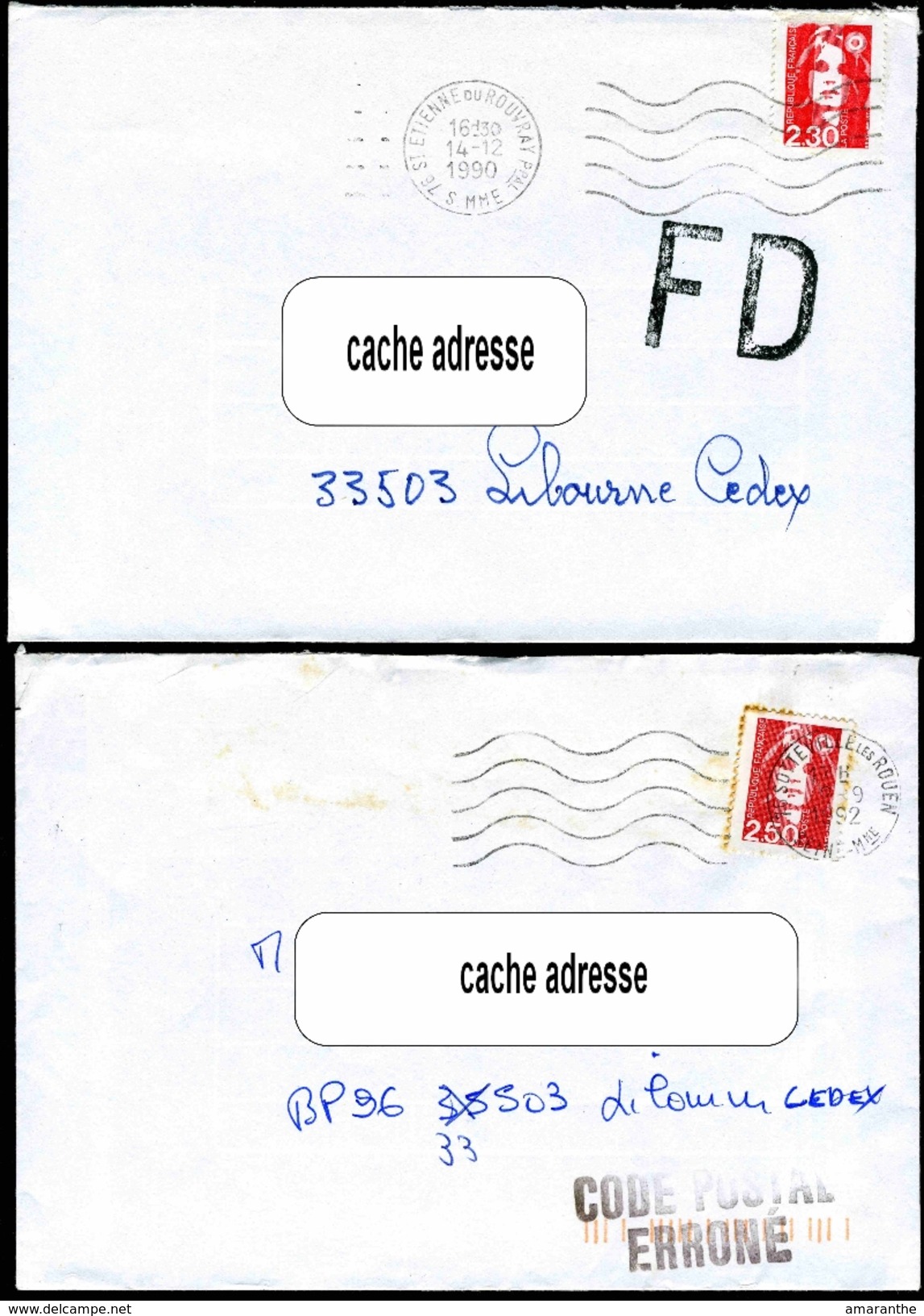 2 Lettres Pour Libourne Marques Postales FD Et CODE POSTAL ERRONE - 1961-....