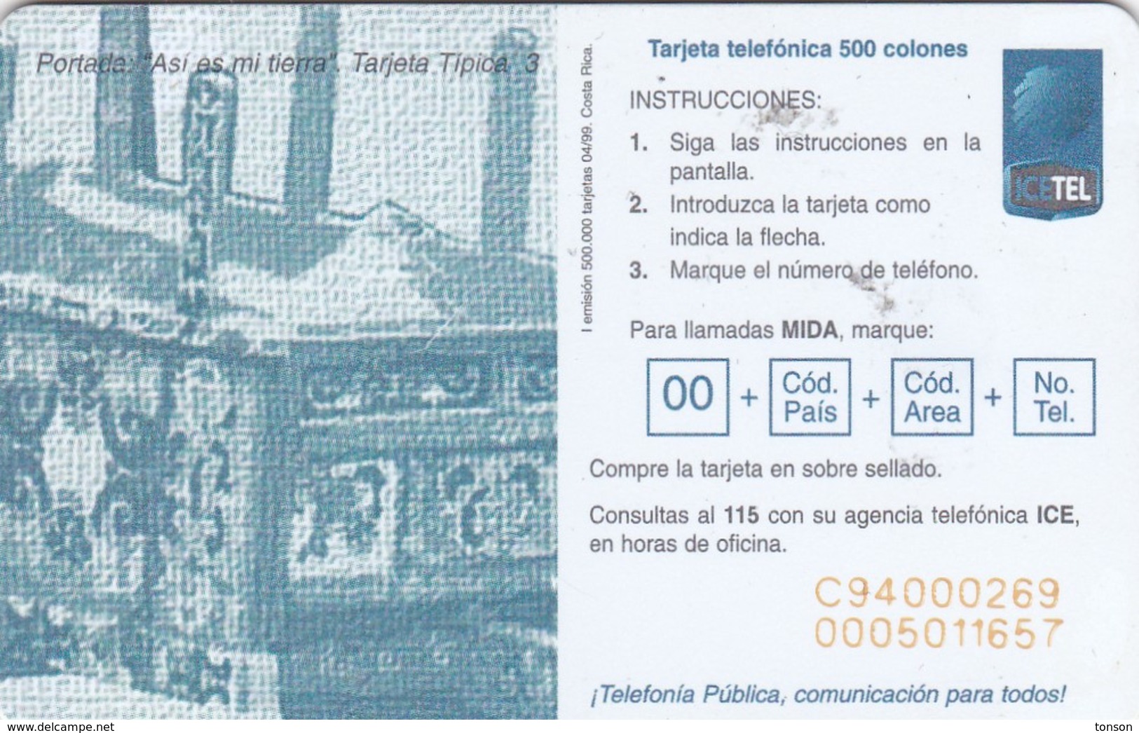 Costa Rica, CRI-C-34, Cart (1St Edition), 2 Scans. - Costa Rica