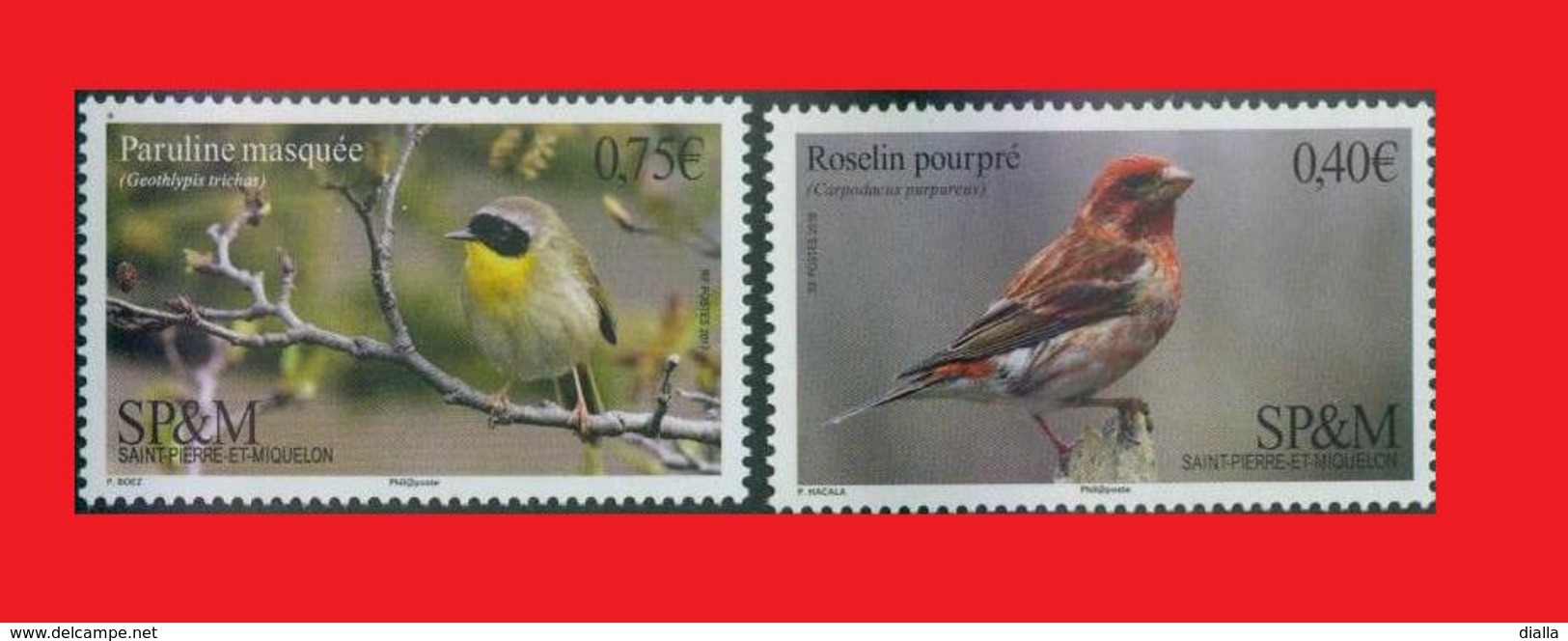 SPM 2016- 2017, Purple Finch & Common Yellowthroat  Birds / Oiseaux Fauvette Masquée & Roselin Pourpré  MNH ** - Passereaux