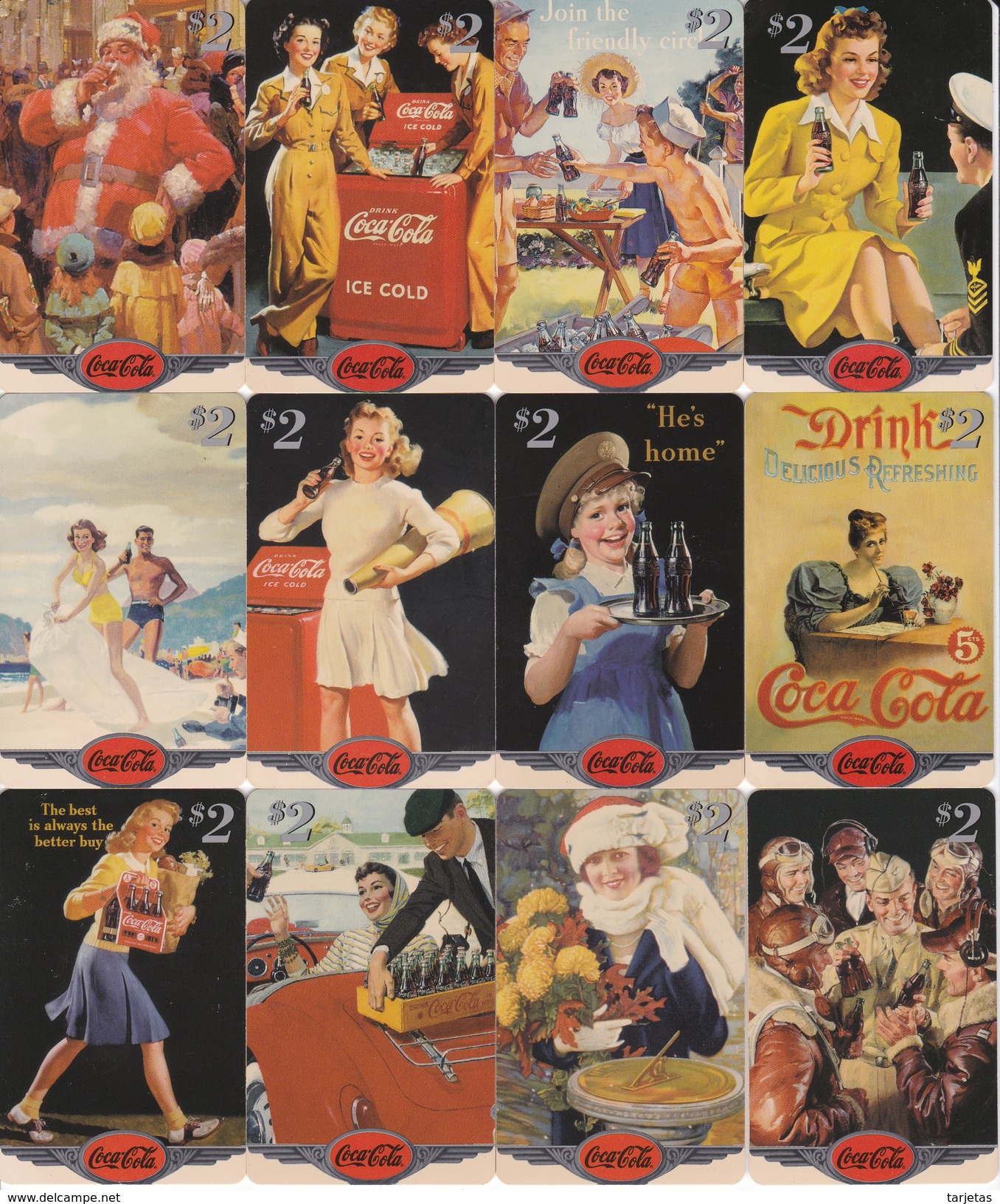 SERIE COMPLETA DE 25 TARJETAS DE ESTADOS UNIDOS DE COCA-COLA (USADAS) MUJER-WOMAN-VINTAGE  (COKE) - Publicidad