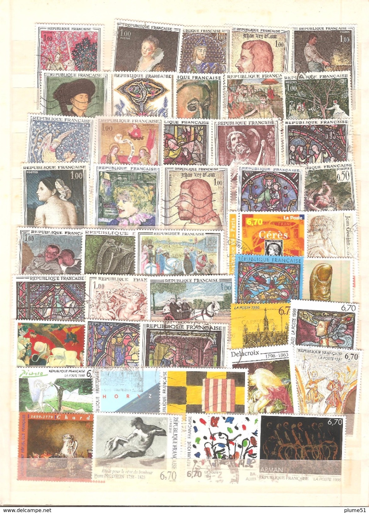 FRANCE Vrac Thème Art Tableaux Lot 140 Timbres Oblitérés - 168 - Lots & Kiloware (mixtures) - Max. 999 Stamps