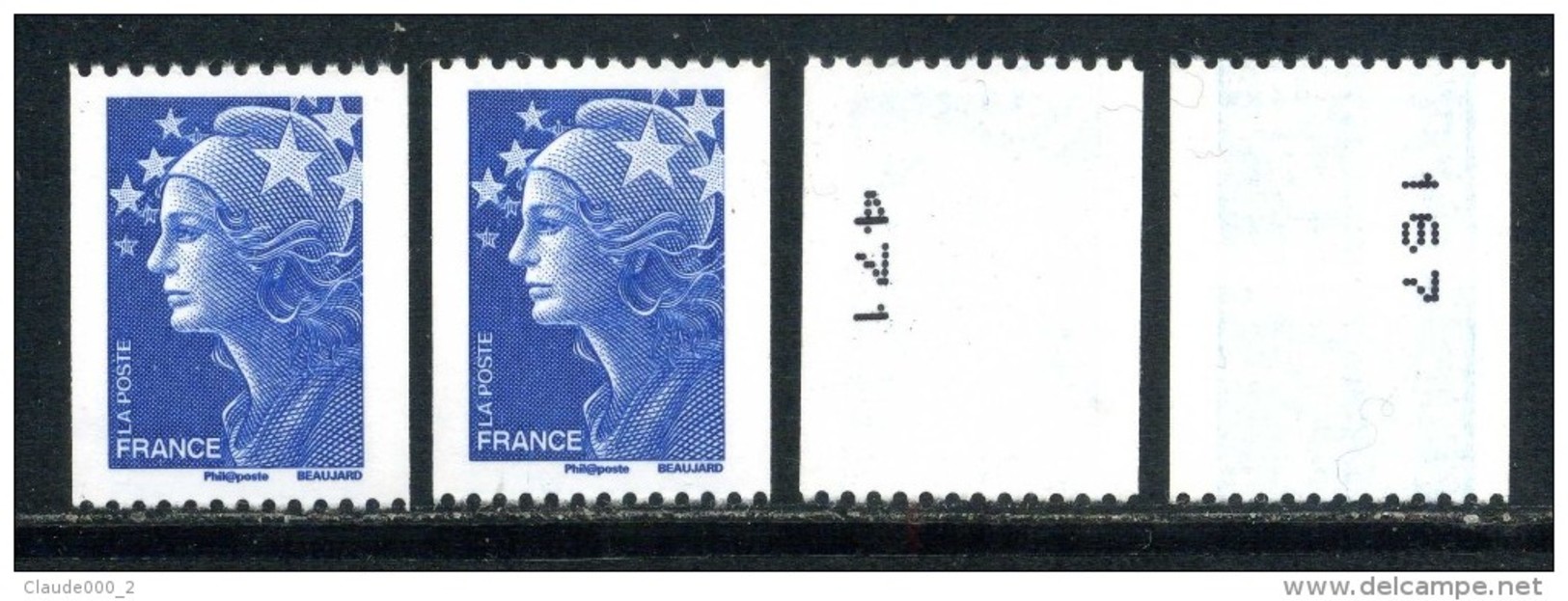 VARIETES Sur N° 4241 DEUX ROULETTES MARIANNE DE BEAUJARD TVP BLEU N° NOIR A DROITE Et A GAUCHE NEUF ** - Roulettes