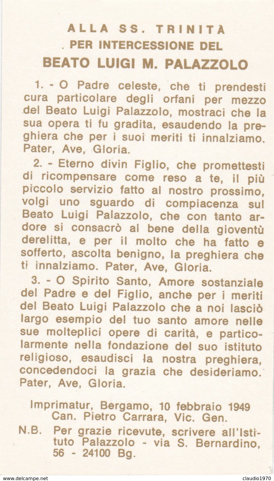 Santino  - Beato Luigi M.palazzolo - Devotion Images