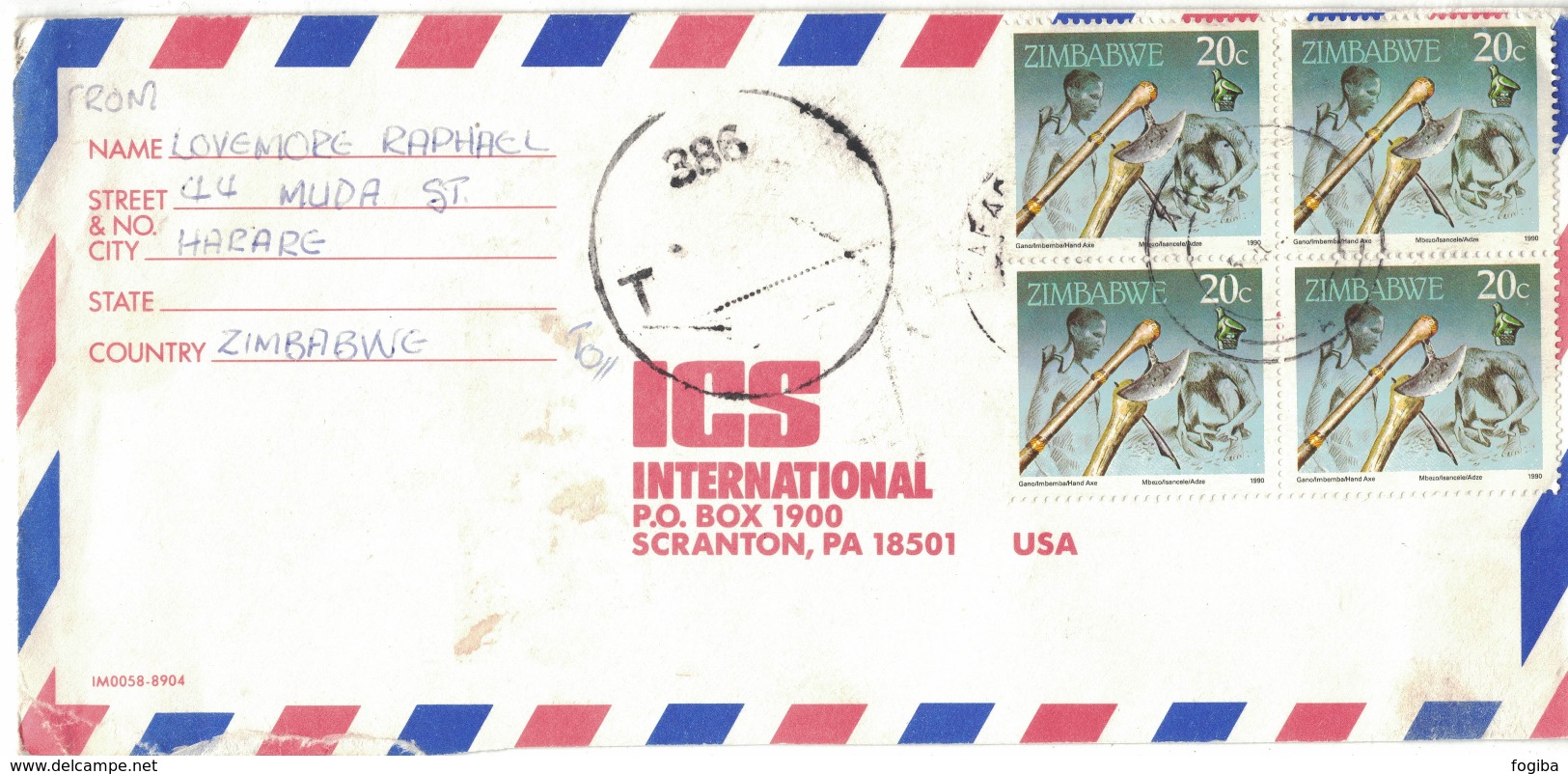 AZ60       Zimbabwe 1990 Letter From Harare To Scranton USA Taxed - Zimbabwe (1980-...)