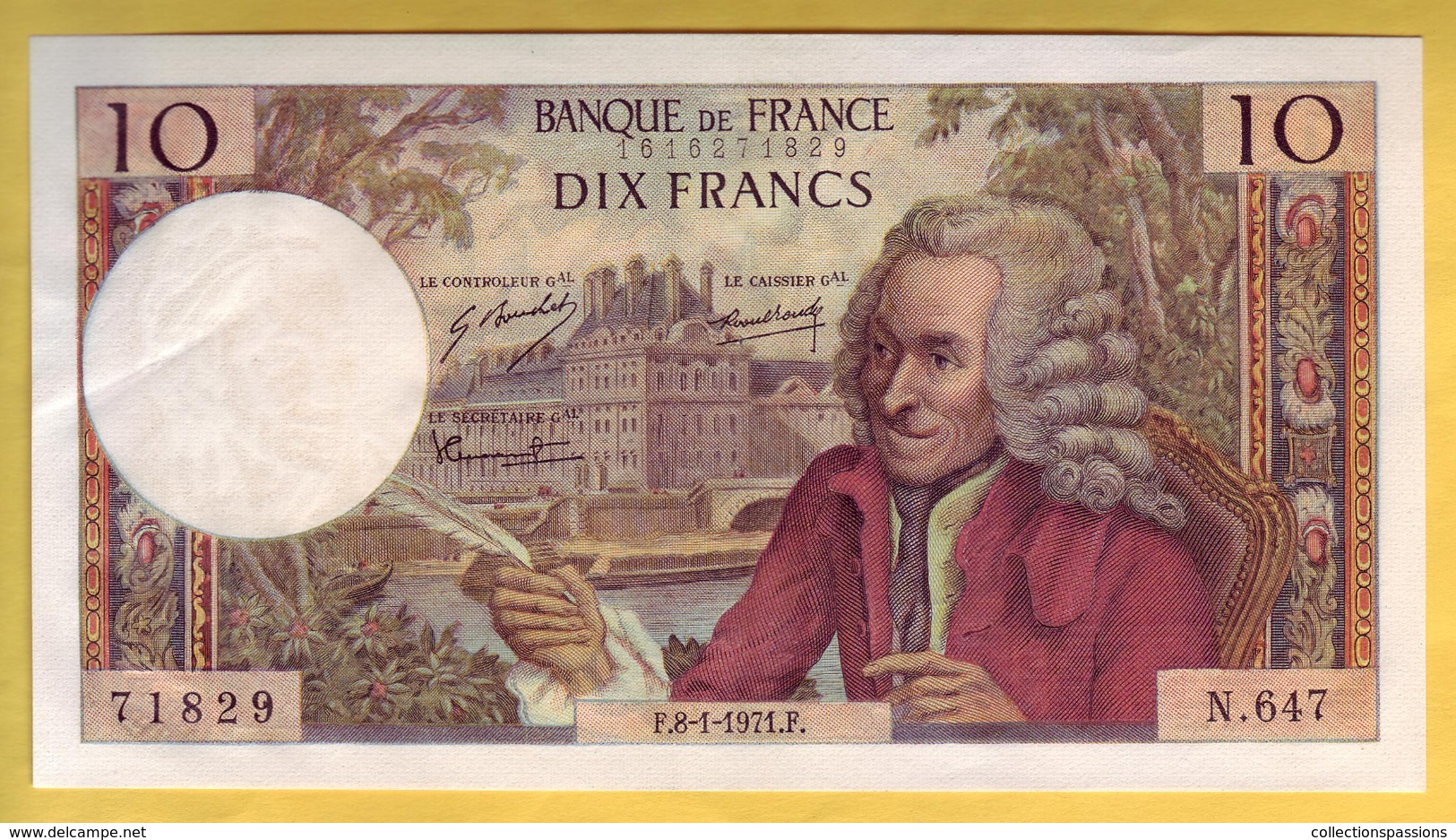 BILLET FRANCAIS - 10 Francs Voltaire 8-1-1971 Presque NEUF - 10 F 1963-1973 ''Voltaire''