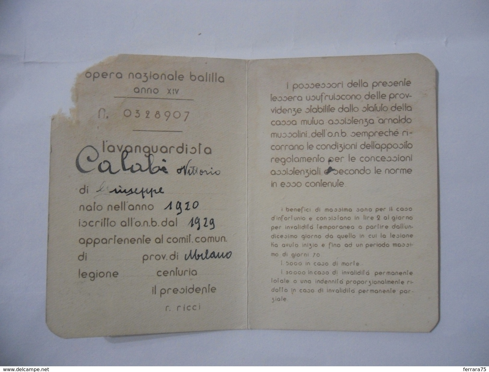 TESSERA OPERA NAZIONALE BALILLA 1929 MILANO. - Documents Historiques