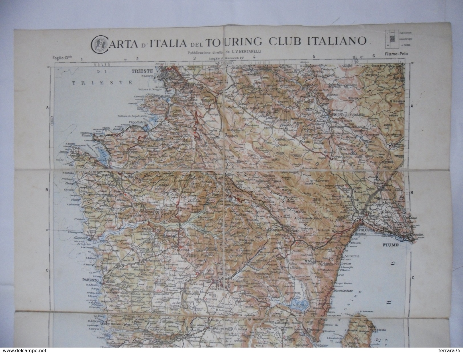 CARTA D'ITALIA DEL TOURING CLUB ITALIANO FIUME-POLA-SCALA 1:250 000. - Carte Stradali