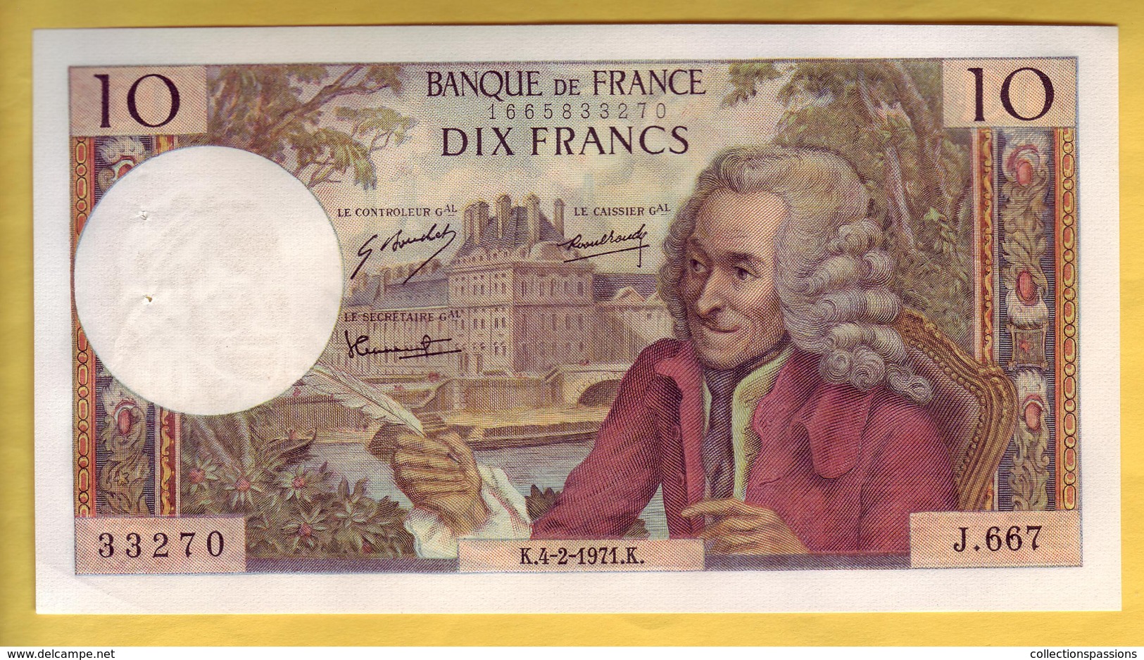 BILLET FRANCAIS - 10 Francs Voltaire 4-2-1971 SUP+ - 10 F 1963-1973 ''Voltaire''