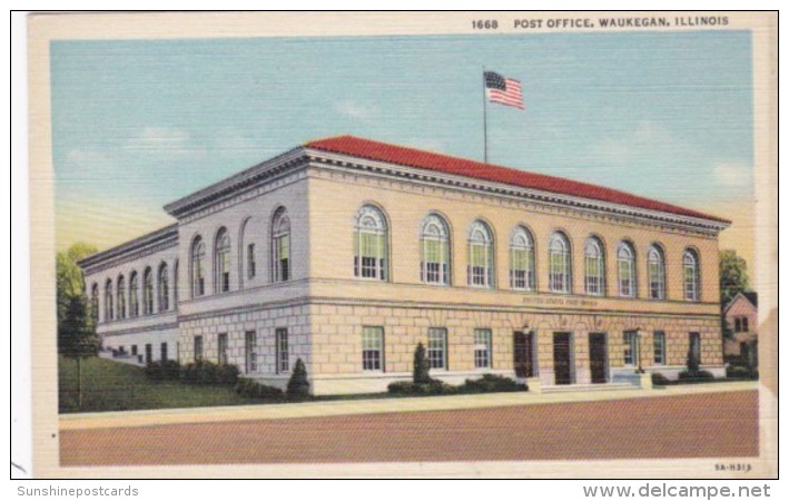 Illinois Waukegan Post Office Curteich - Waukegan