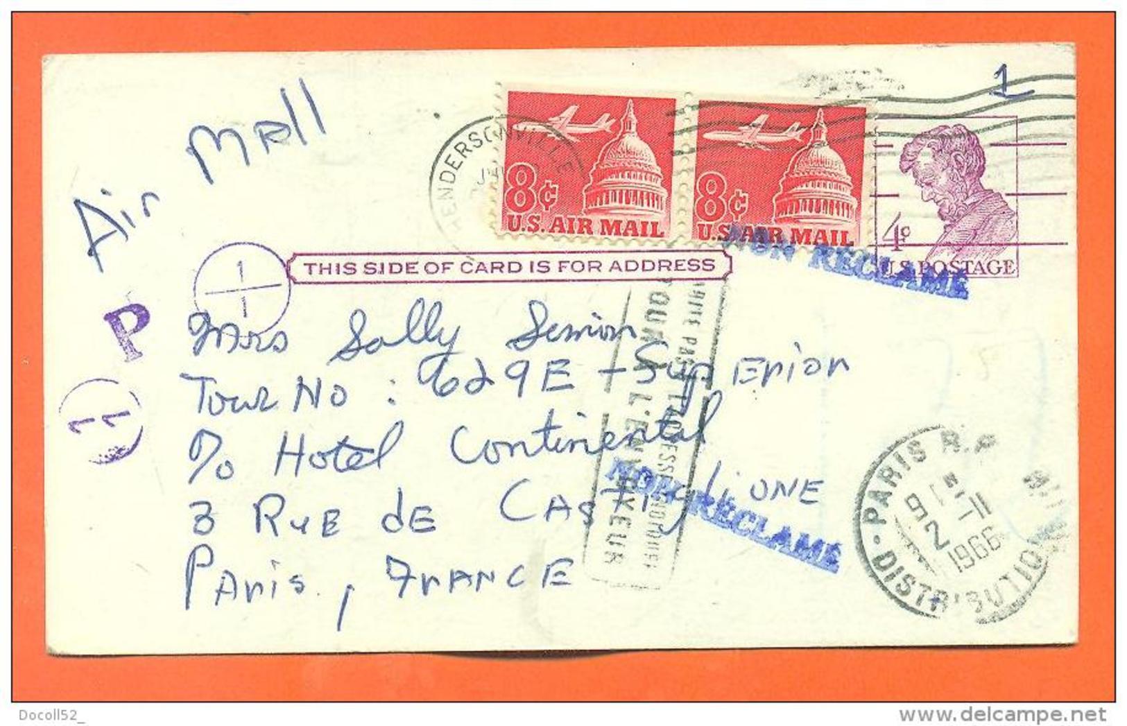 Etats Unis - Poste Aerienne - Carte De Bulton à Paris - Retour à L'envoyeur , Non Reclamé - 1961-80