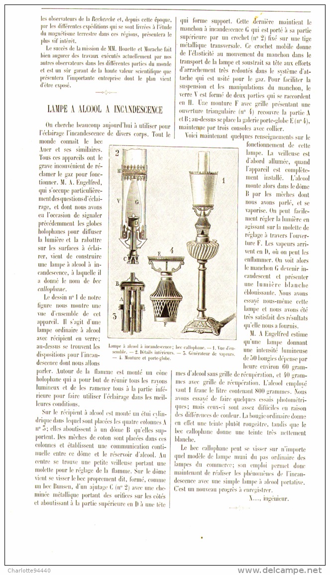 LES  LAMPES A ALCOOL A INCANDESCENCE  1896 - Lighting & Lampshades