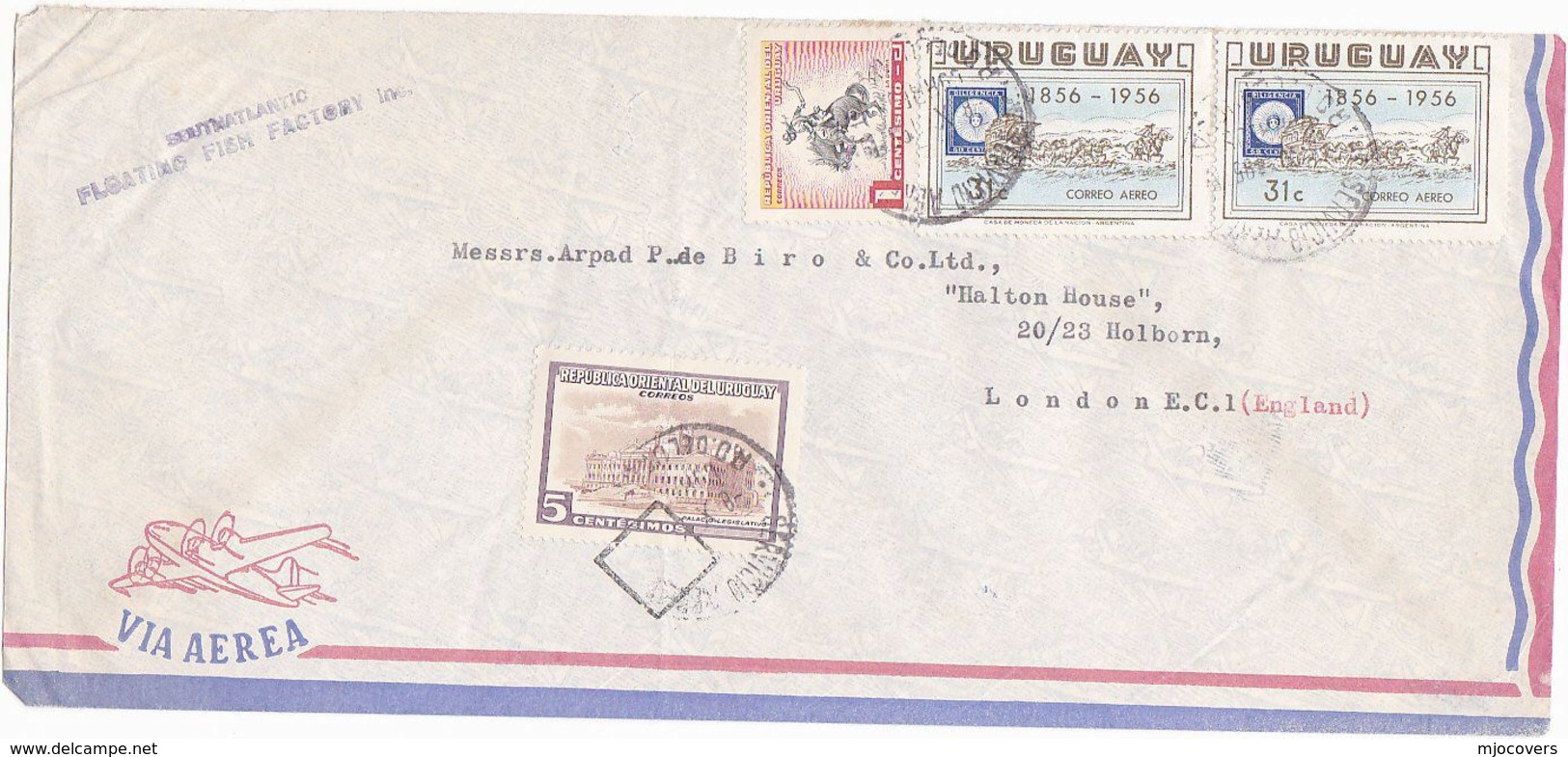 1957 Air Mail URUGUAY COVER  Multi STAMPS ON STAMP ANNIV To GB - Uruguay