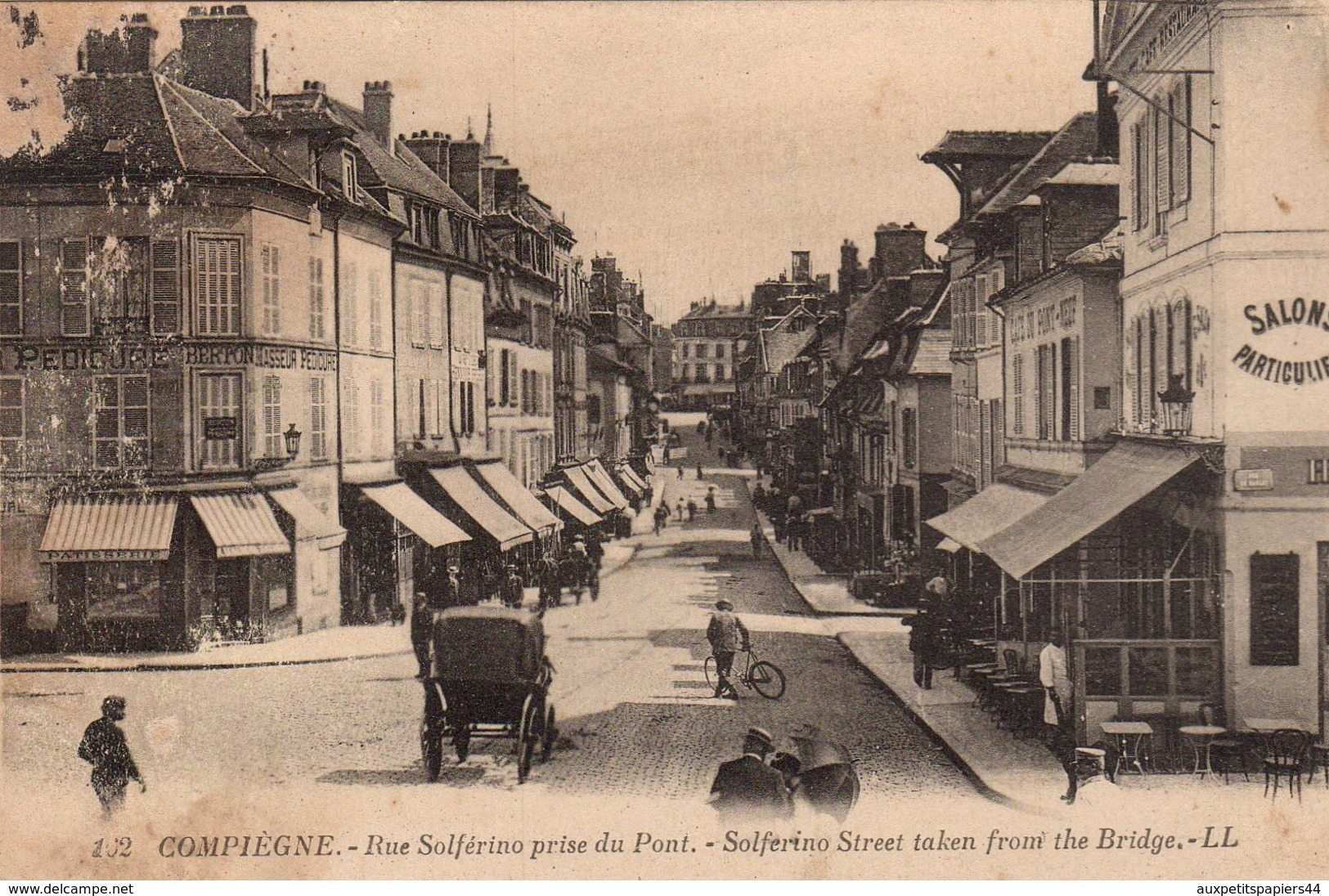 2 CPA Oise - 60200 - Compiègne - La Rue Solférino & La Rue Solférino Prise Du Pont - Carte Animées, Attelages, Vers 1900 - Compiegne