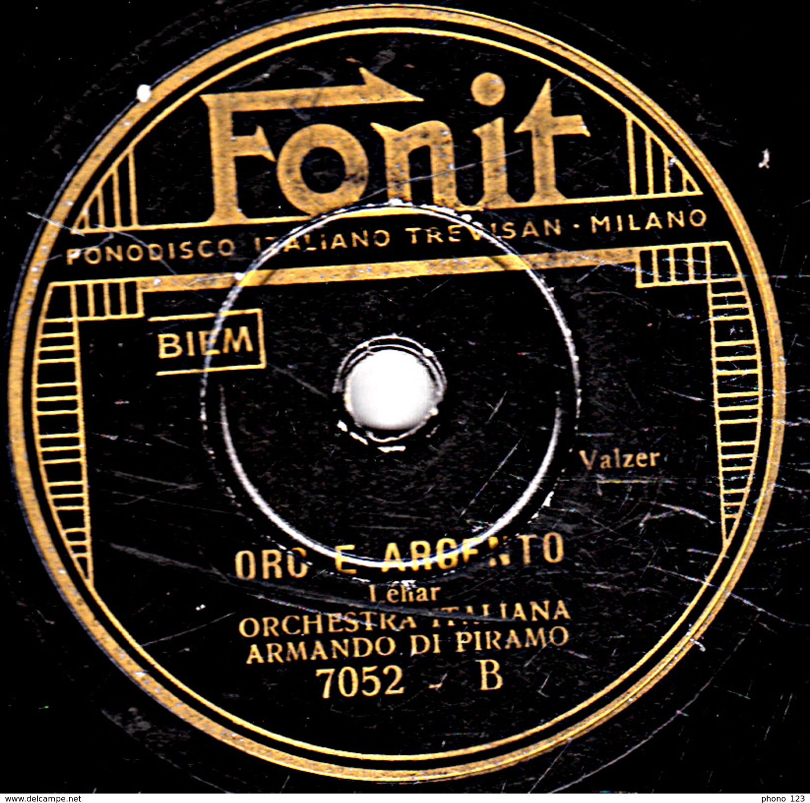 78 T.- 25 Cm - état B -  ARMANDO DI PIRAMO  Orchestra Italiana - SUL BEL DANUBIS BLU - ORO E ARGENTO - 78 T - Disques Pour Gramophone