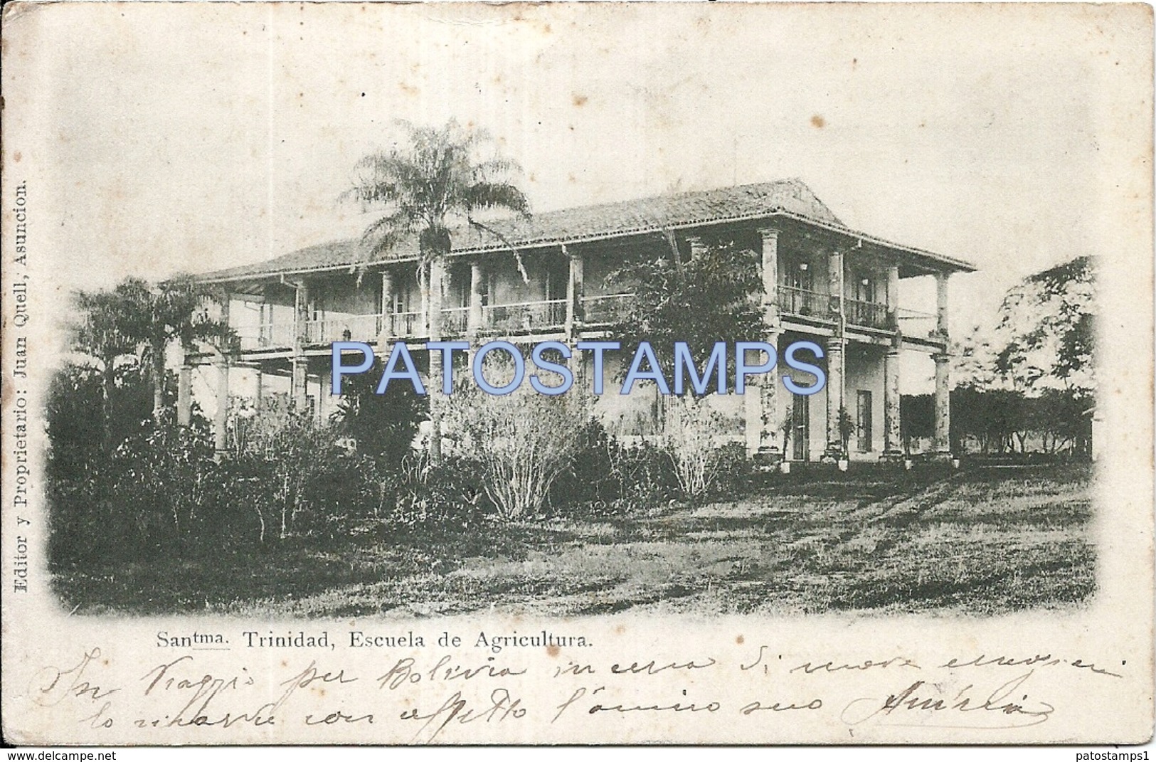 66134 PARAGUAY SANTISIMA TRINIDAD ESCUELA DE AGRICULTURA SPOTTED CIRCULATED TO ITALY POSTAL POSTCARD - Paraguay