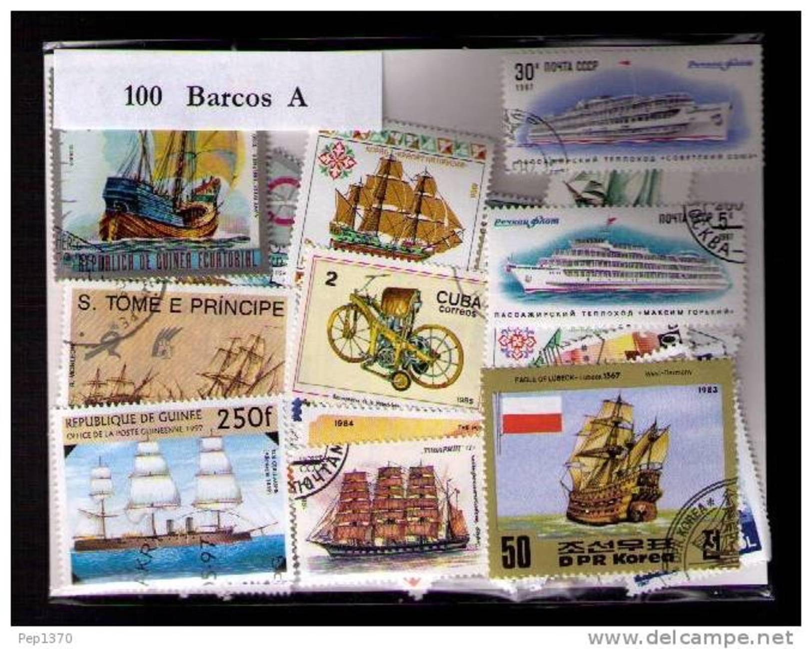 100 SELLOS DE BARCOS "A" - BATEAUX "A" - BOATS "A" - (TODOS DIFERENTES) (ALL DIFFERENT) - Mezclas (max 999 Sellos)