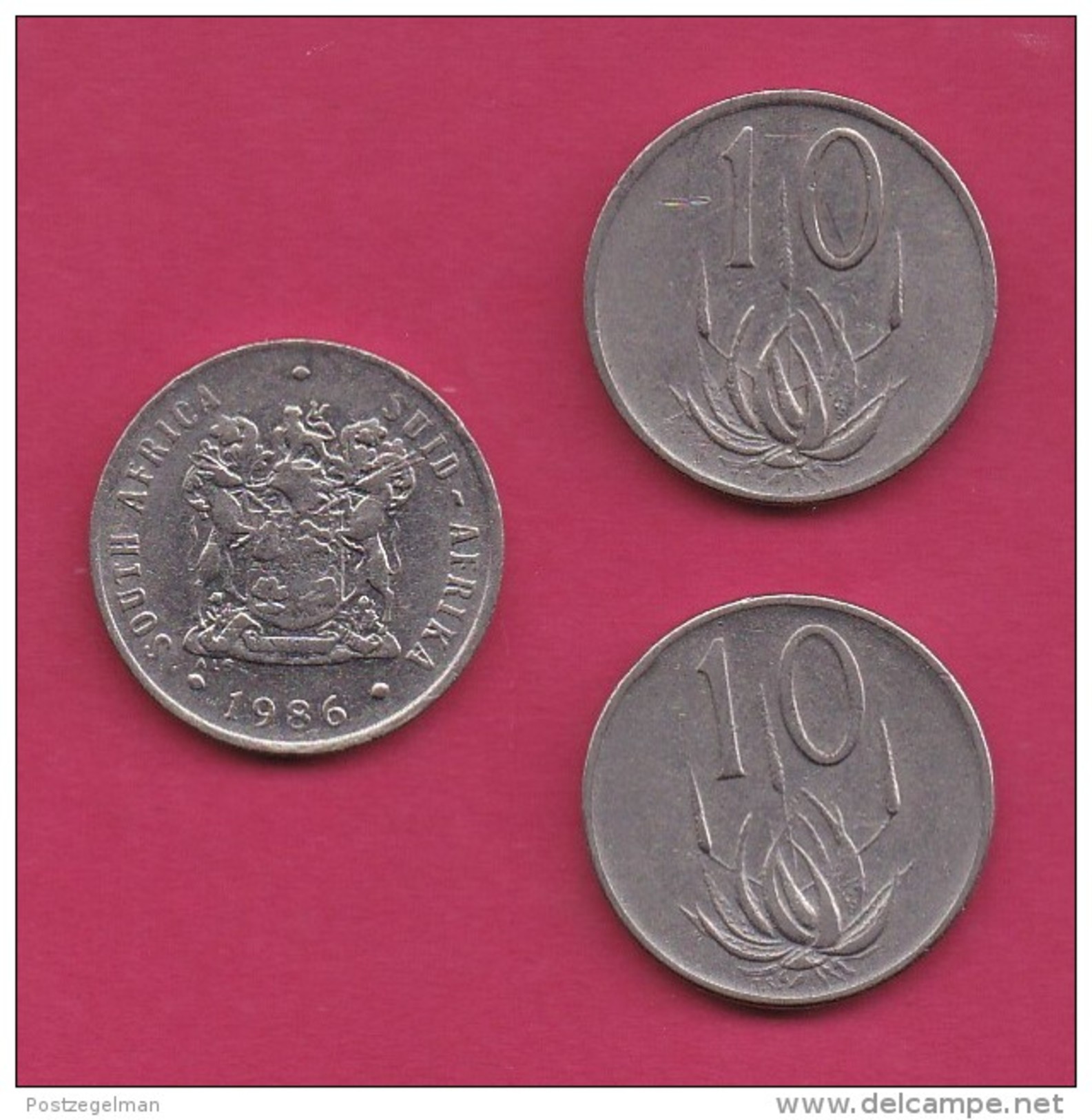 SOUTH AFRICA, 1986, 3 Off Normally Used Coins Of 10 Cent , Nickel,  KM85, C3276 - Zuid-Afrika