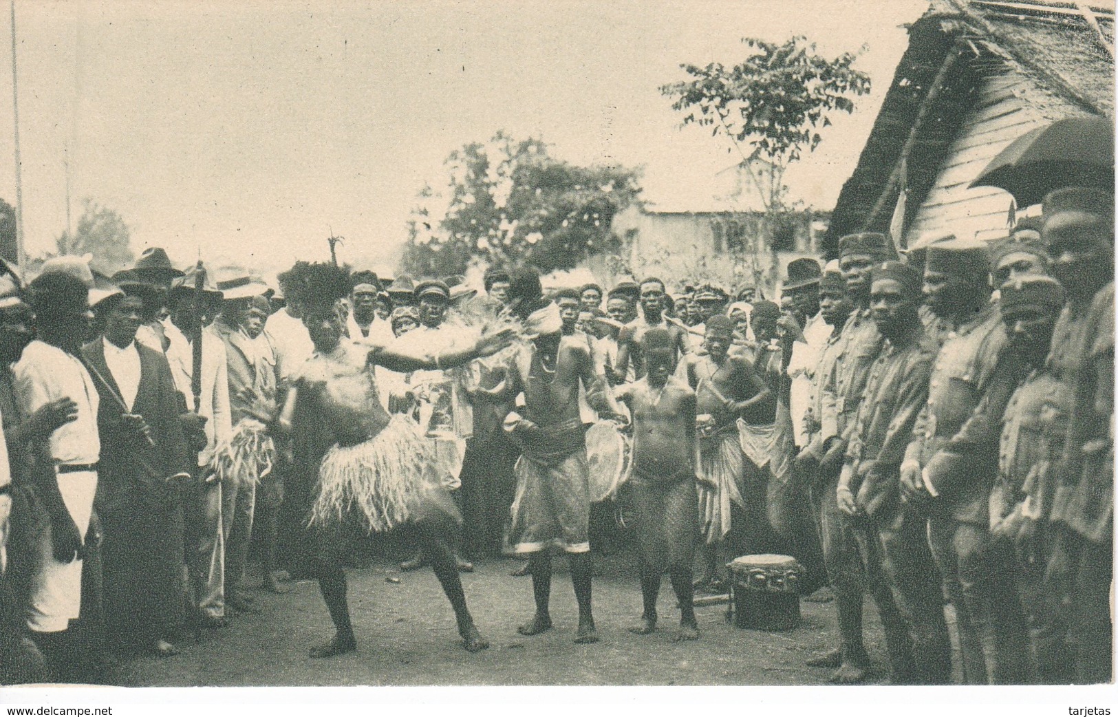 POSTAL DE GUINEA ESPAÑOLA DE ESAMBIRAS EN SU BAILE TIPICO (PUBLICACIONES PATRIOTICAS) EXPO IBERO-AMERICANA SEVILLA 1929 - Guinea Ecuatorial