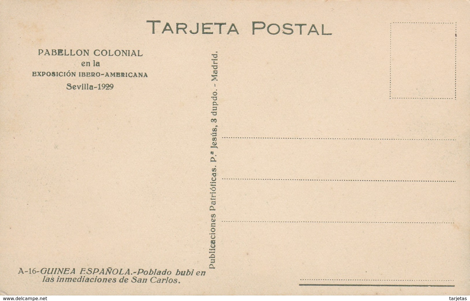 POSTAL DE GUINEA ESPAÑOLA DE POBLADO BUBI EN LAS INMEDIACIONES DE SAN CARLOS (EXPO IBERO-AMERICANA SEVILLA 1929) - Guinea Ecuatorial