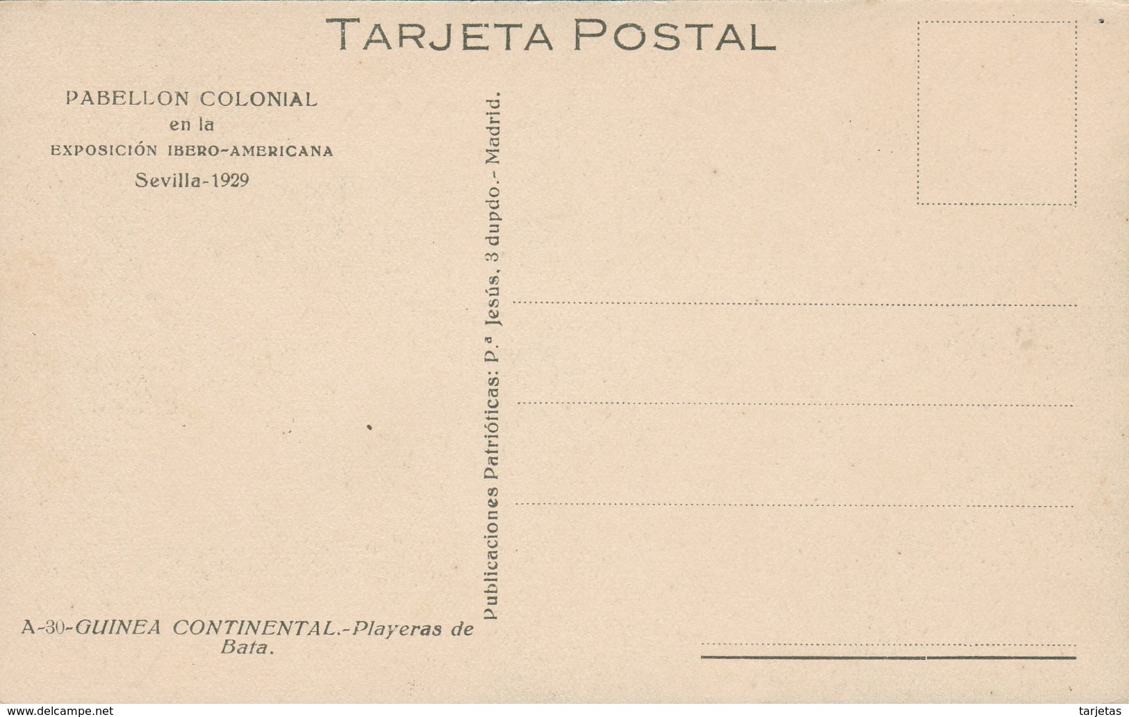 POSTAL DE GUINEA ESPAÑOLA PLAYERAS DE BATA (EXPO IBERO-AMERICANA SEVILLA 1929) - Equatorial Guinea