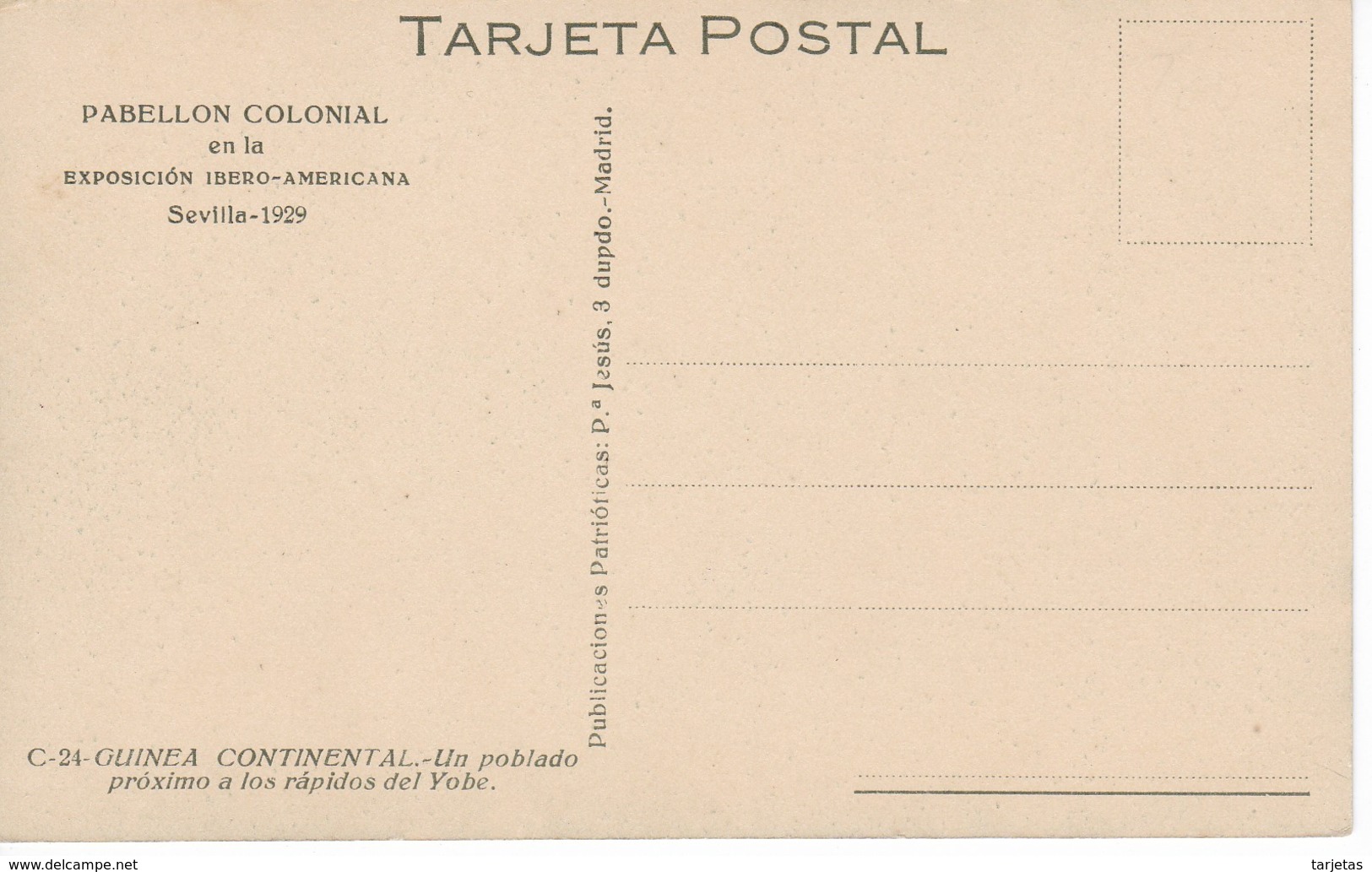 POSTAL DE GUINEA ESPAÑOLA DE UN POBLADO PROXIMO A LOS RAPIDOS DE YOBE (EXPO IBERO-AMERICANA SEVILLA 1929) - Guinea Ecuatorial