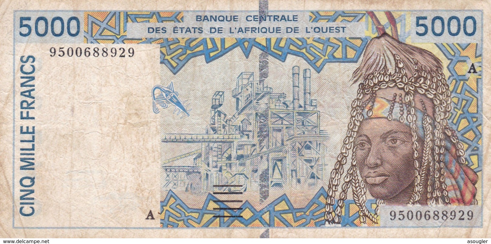 West African States 5000 Francs ND 1995 P-113Ad G-VG Ivory Coast "A" - États D'Afrique De L'Ouest