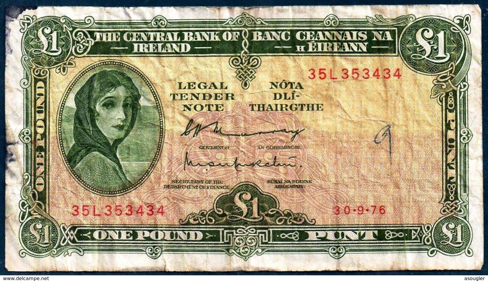 IRELAND 1 POUND PUNT 30-9-1976 P-64d G-VG - Irlanda