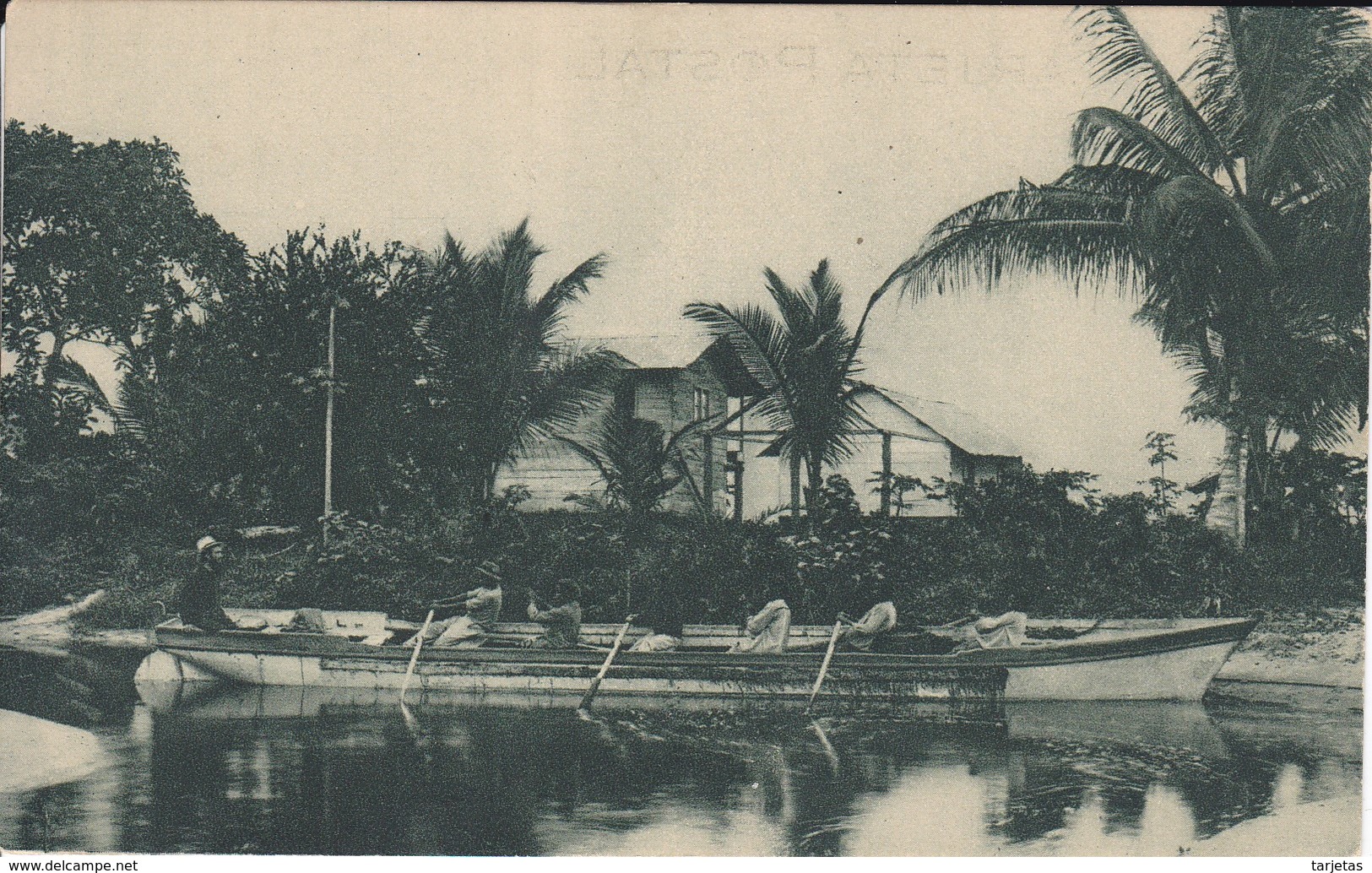 POSTAL DE GUINEA ESPAÑOLA DEL EMBARCADERO EN ELOKEY (EXPO IBERO-AMERICANA SEVILLA 1929) - Guinea Ecuatorial