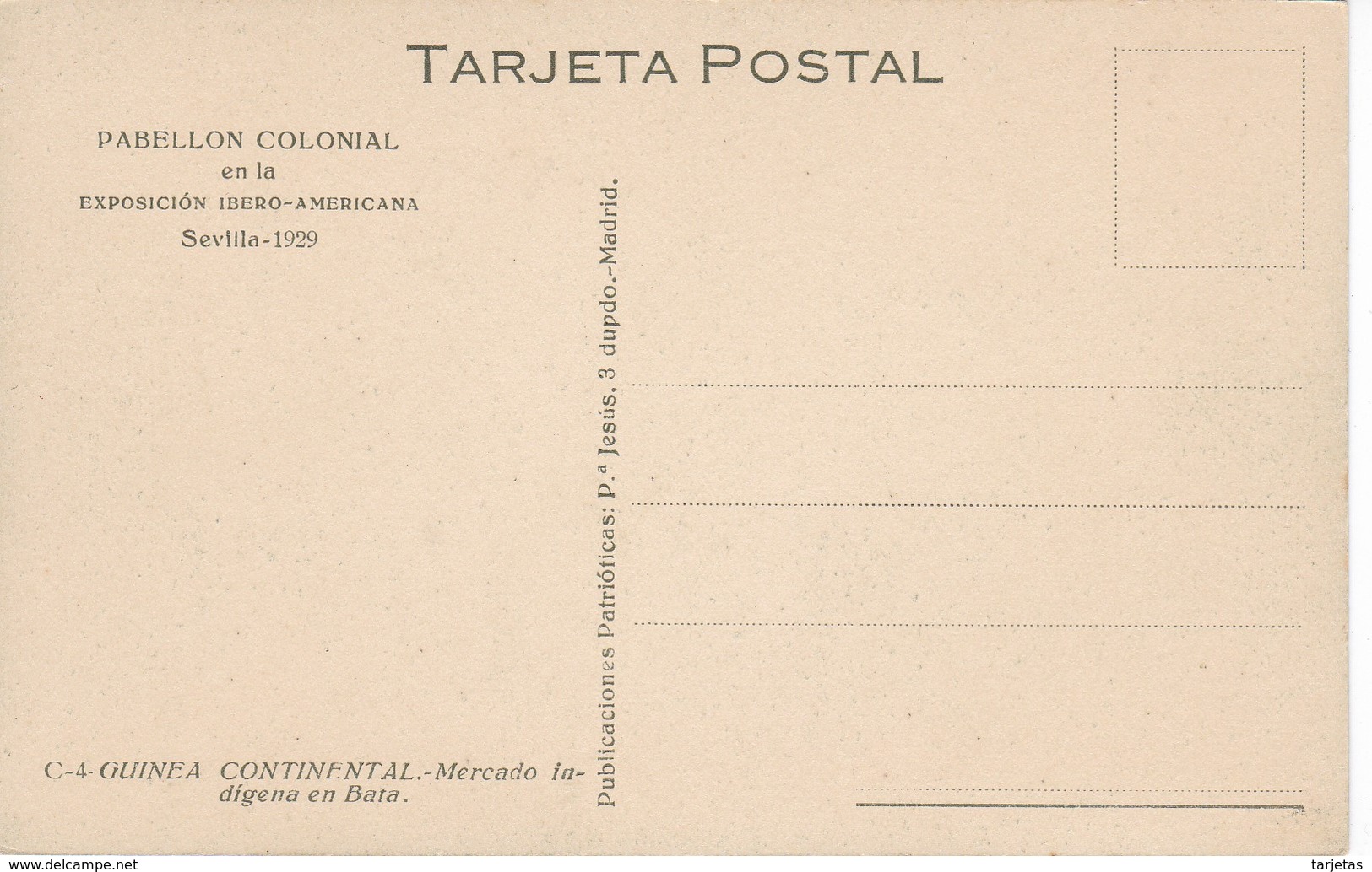 POSTAL DE GUINEA ESPAÑOLA DEL MERCADO INDIGENA EN BATA (EXPO IBERO-AMERICANA SEVILLA 1929) - Equatoriaal Guinea