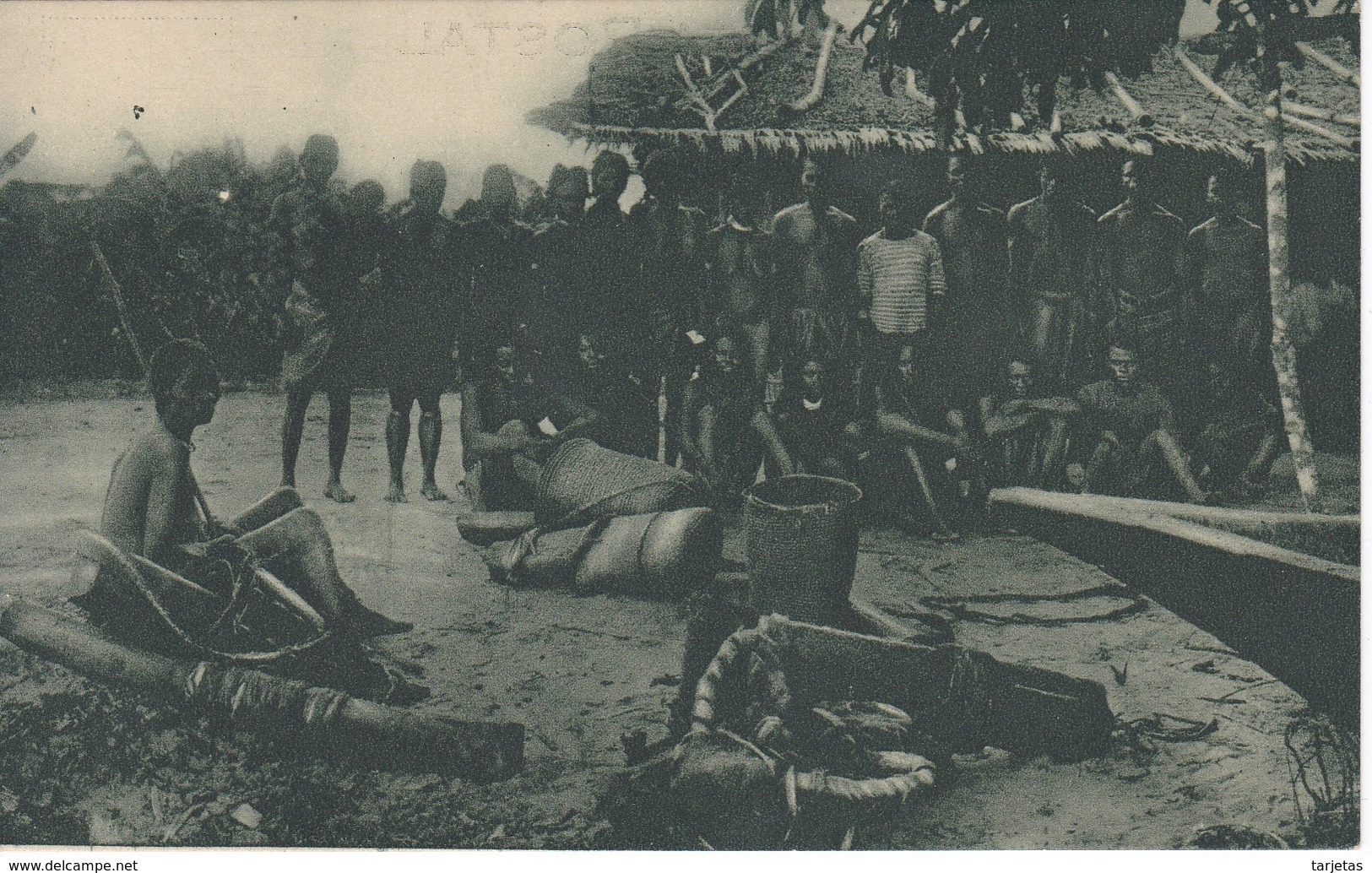 POSTAL DE GUINEA ESPAÑOLA DE INDIGENAS DE UN POBLADO BALENGUE (EXPO IBERO-AMERICANA SEVILLA 1929) - Equatorial Guinea