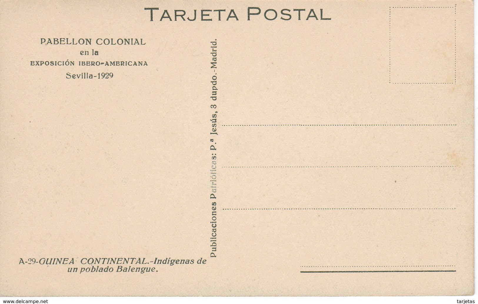 POSTAL DE GUINEA ESPAÑOLA DE INDIGENAS DE UN POBLADO BALENGUE (EXPO IBERO-AMERICANA SEVILLA 1929) - Equatorial Guinea