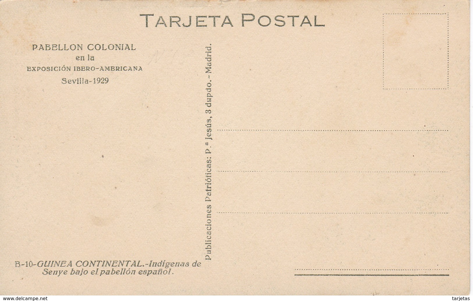 POSTAL DE GUINEA ESPAÑOLA DE INDIGENAS DE SENYE BAJO EL PABELLON ESPAÑOL (EXPO IBERO-AMERICANA SEVILLA 1929) - Guinea Ecuatorial