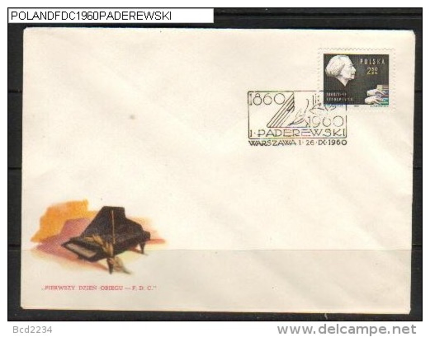 POLAND FDC 1960 100TH BIRTH ANNIV OF PADEREWSKI - Music Piano Pianist Composer Prime Minister - FDC