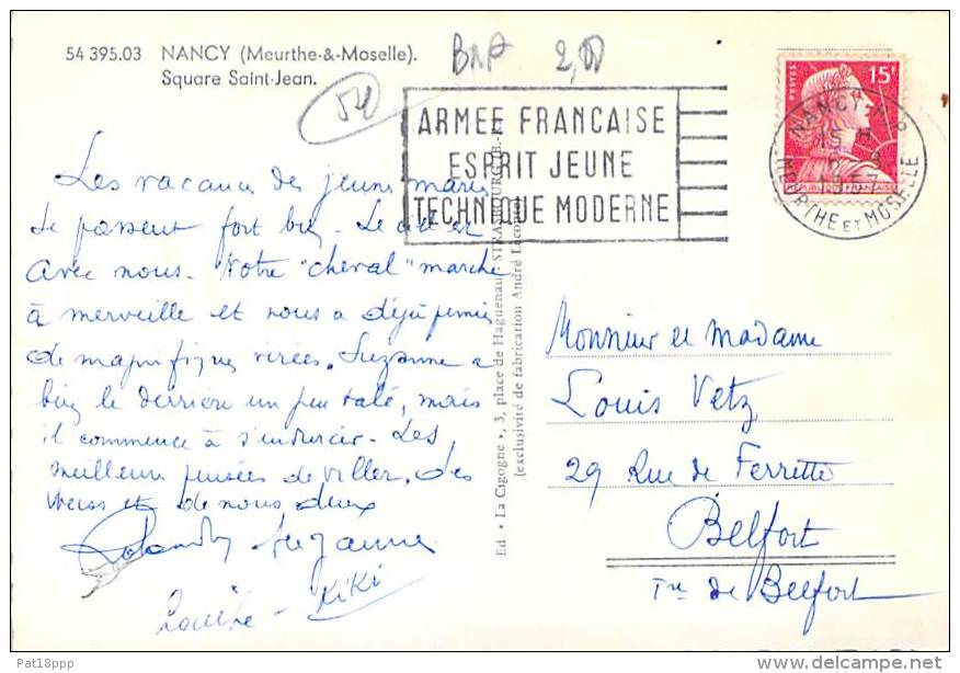 54 - NANCY : Agence BNP Banque Nationale De Paris - Square St Jean - CPSM Dentelée N/B GF 1957 - Meurthe Et Moselle - Nancy