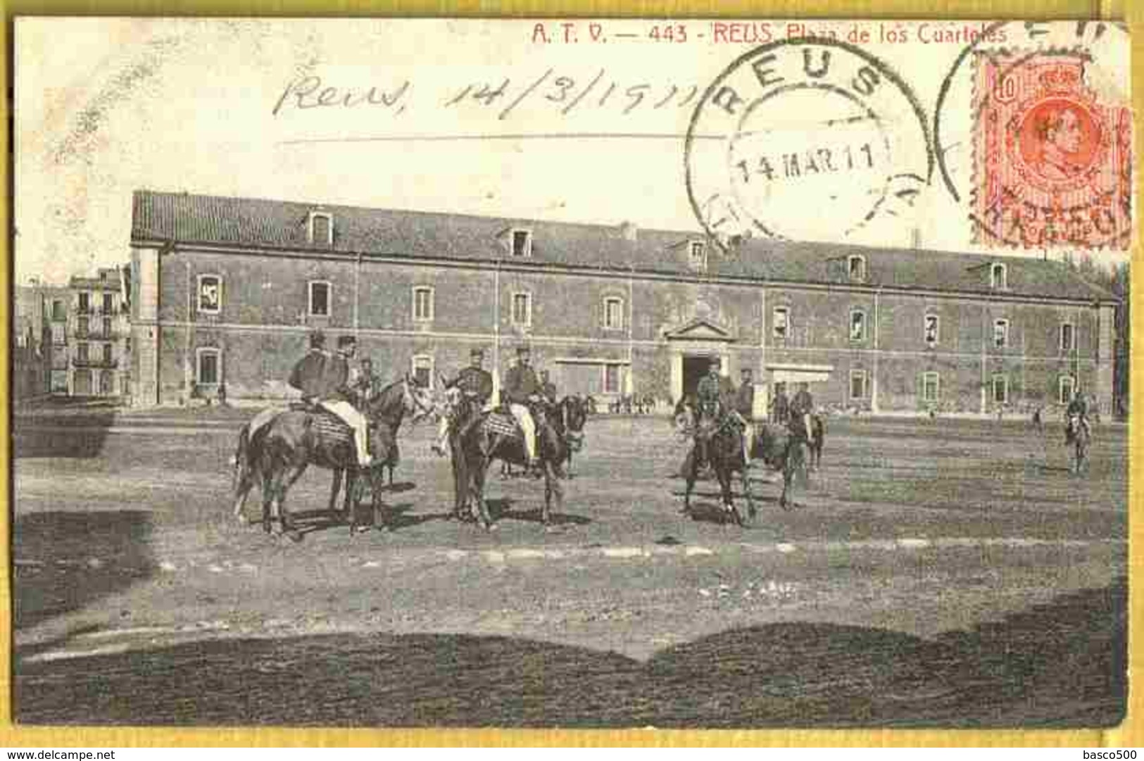 1911 REUS - Carte Peu Courante PLAZA De Los CUARTELES Cavaliers Militaires - Autres & Non Classés