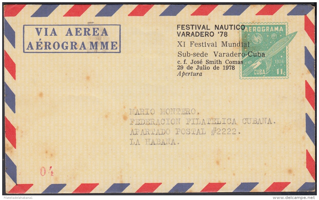 1978-CE-8 CUBA 1978 SPECIAL CANCEL FESTIVAL NAUTICO DE VARADERO JOSE SMITH COMAS. - Brieven En Documenten