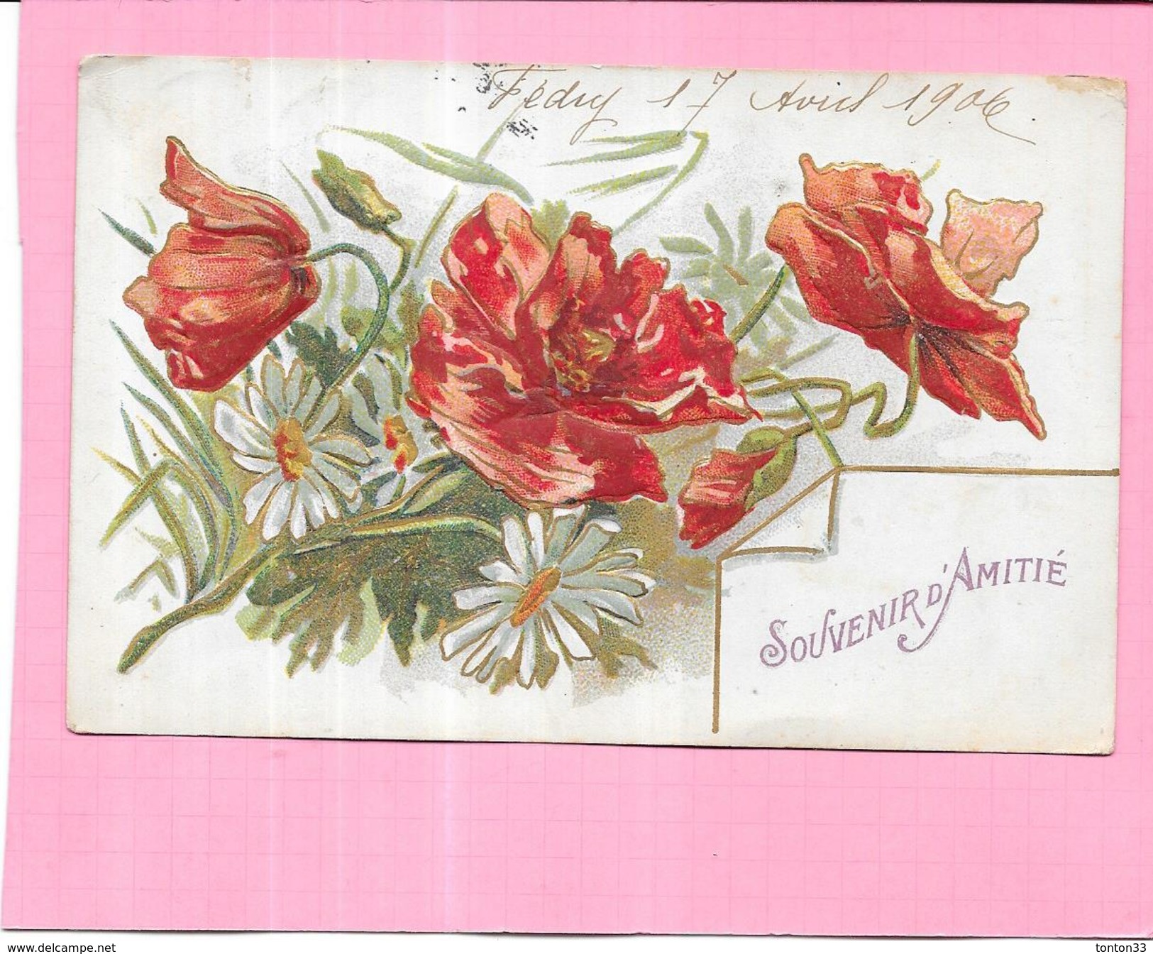 CPA COLORISEE GAUFREE FLEURS - Souvenir D'Amitié - ENCH0616 - - Autres & Non Classés