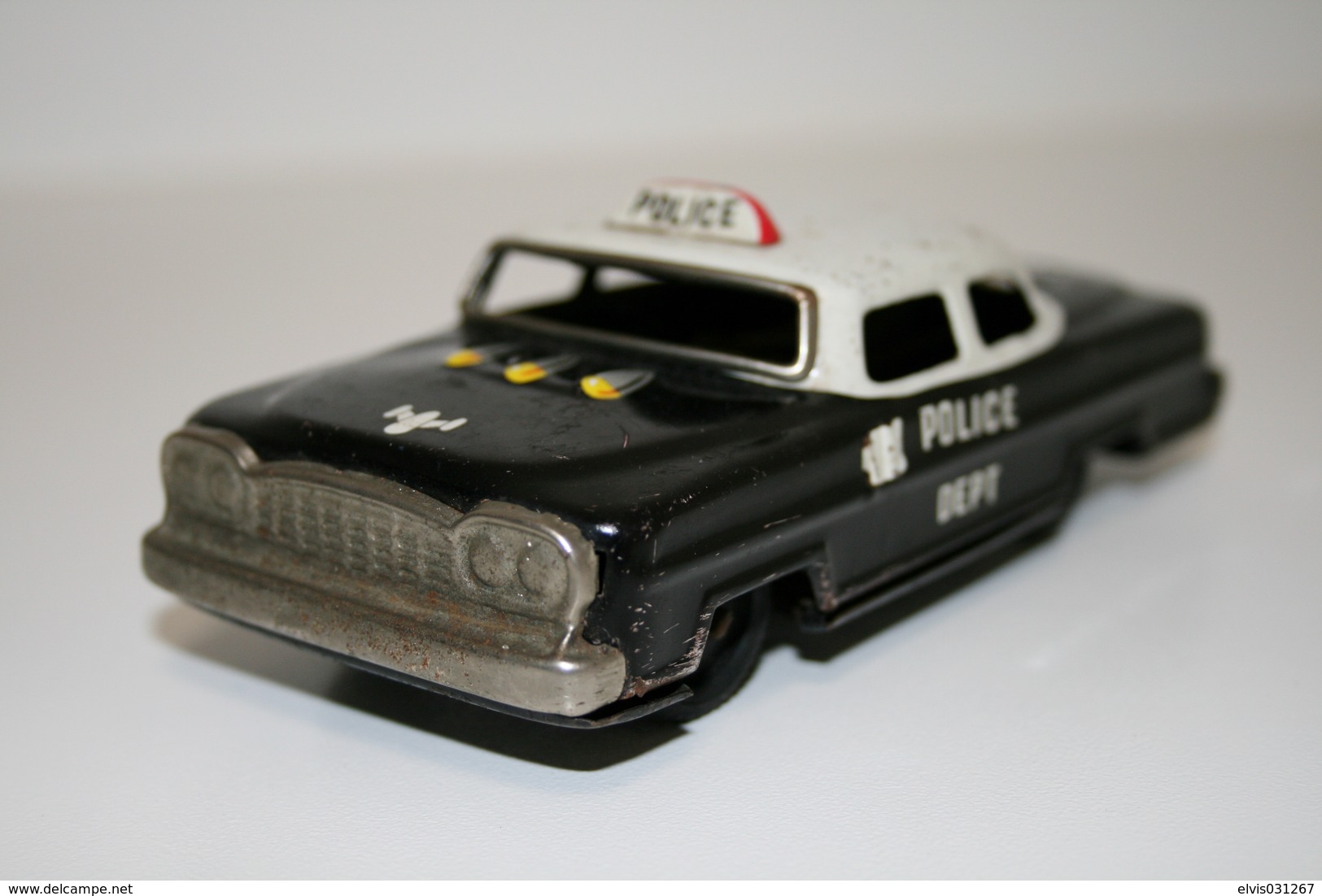 Vintage TIN TOY CAR : Mark UNKNOWN - Police Car - 13cm - JAPAN - 1940s/50s - Tin Friction Powered Police Car - Collectors Et Insolites - Toutes Marques