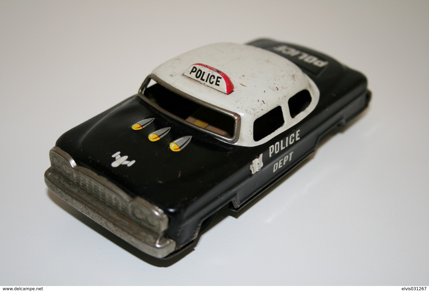 Vintage TIN TOY CAR : Mark UNKNOWN - Police Car - 13cm - JAPAN - 1940s/50s - Tin Friction Powered Police Car - Collectors Et Insolites - Toutes Marques