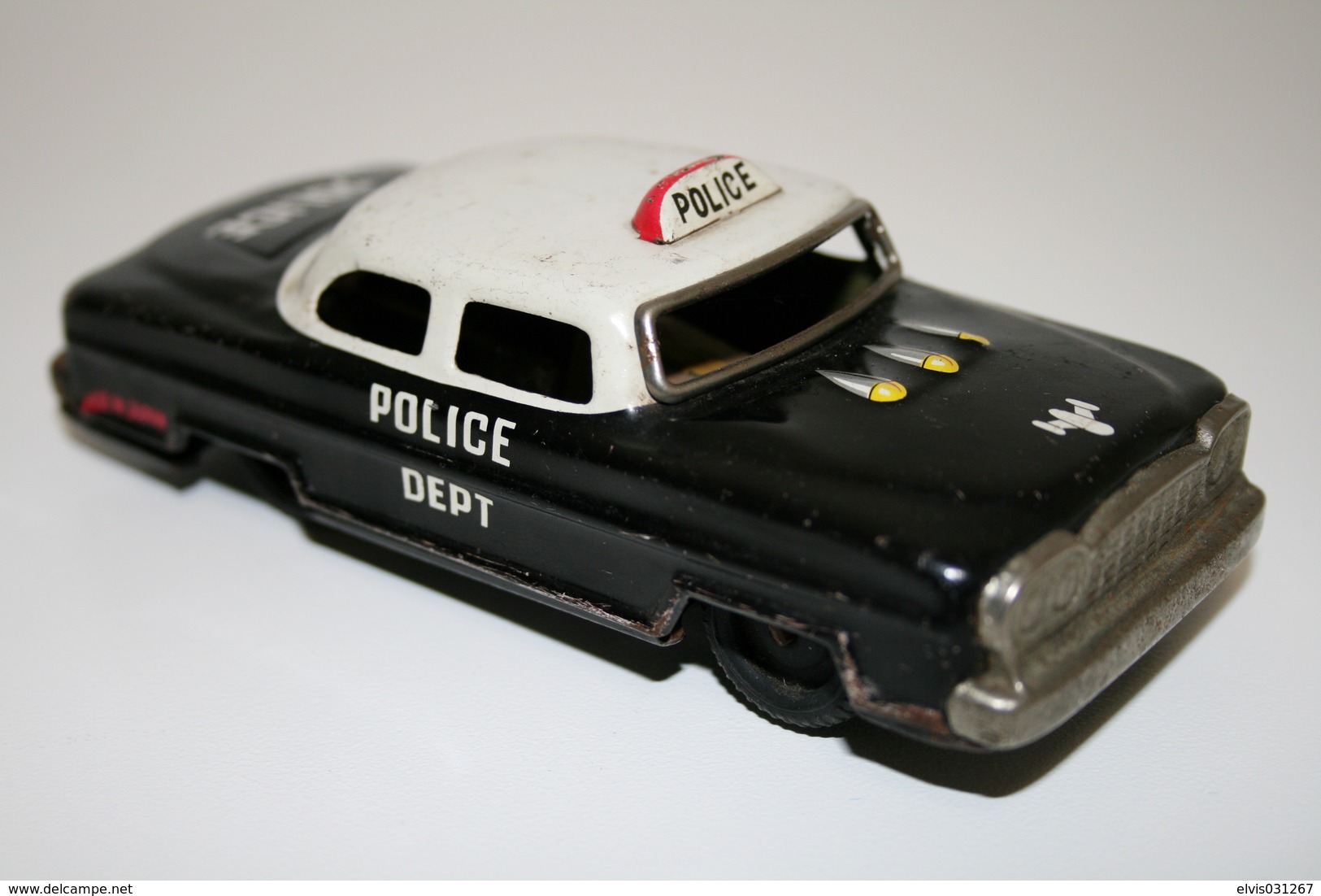 Vintage TIN TOY CAR : Mark UNKNOWN - Police Car - 13cm - JAPAN - 1940s/50s - Tin Friction Powered Police Car - Collectors Et Insolites - Toutes Marques