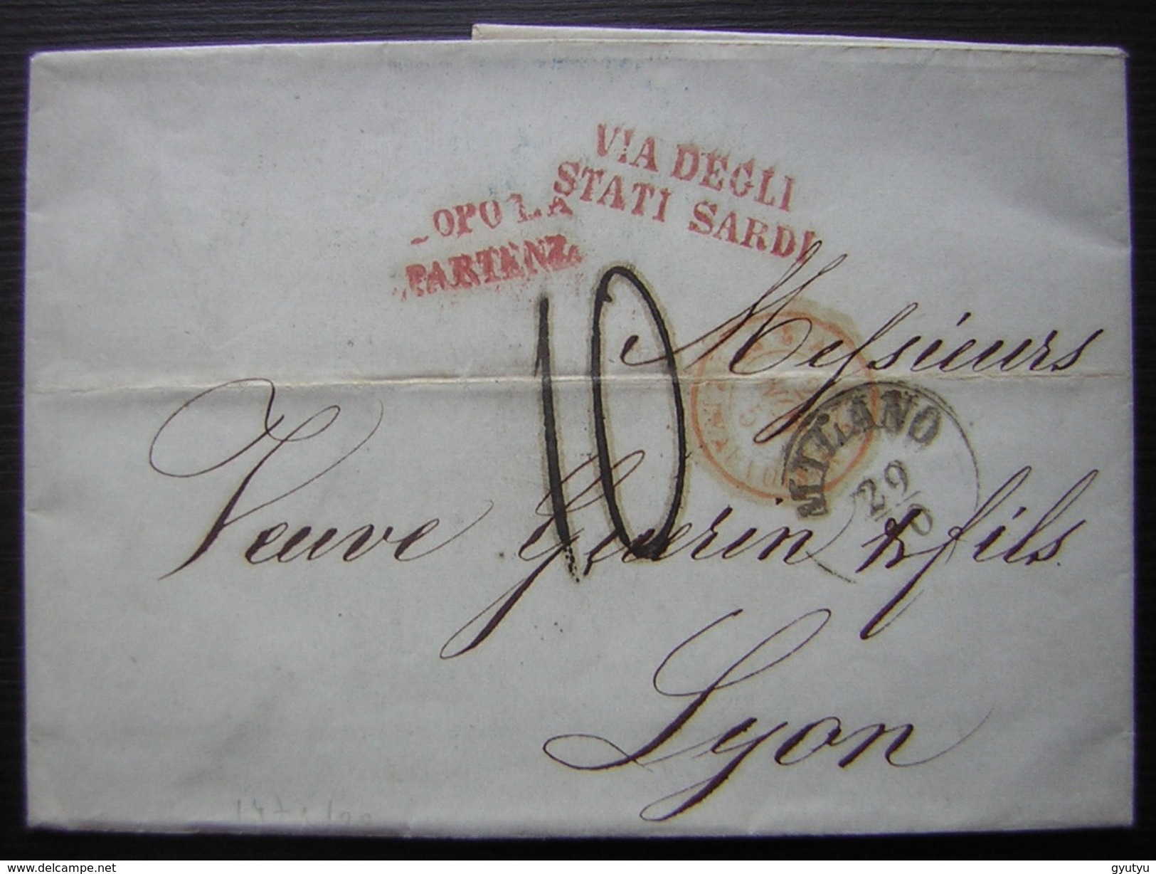 1855 Via Degli Stati Sardi , Jolie Lettre Pour Lyon OPOLA PARTENZ  (Italie Sardaigne) Taxée, Voir Photos - Sardinien