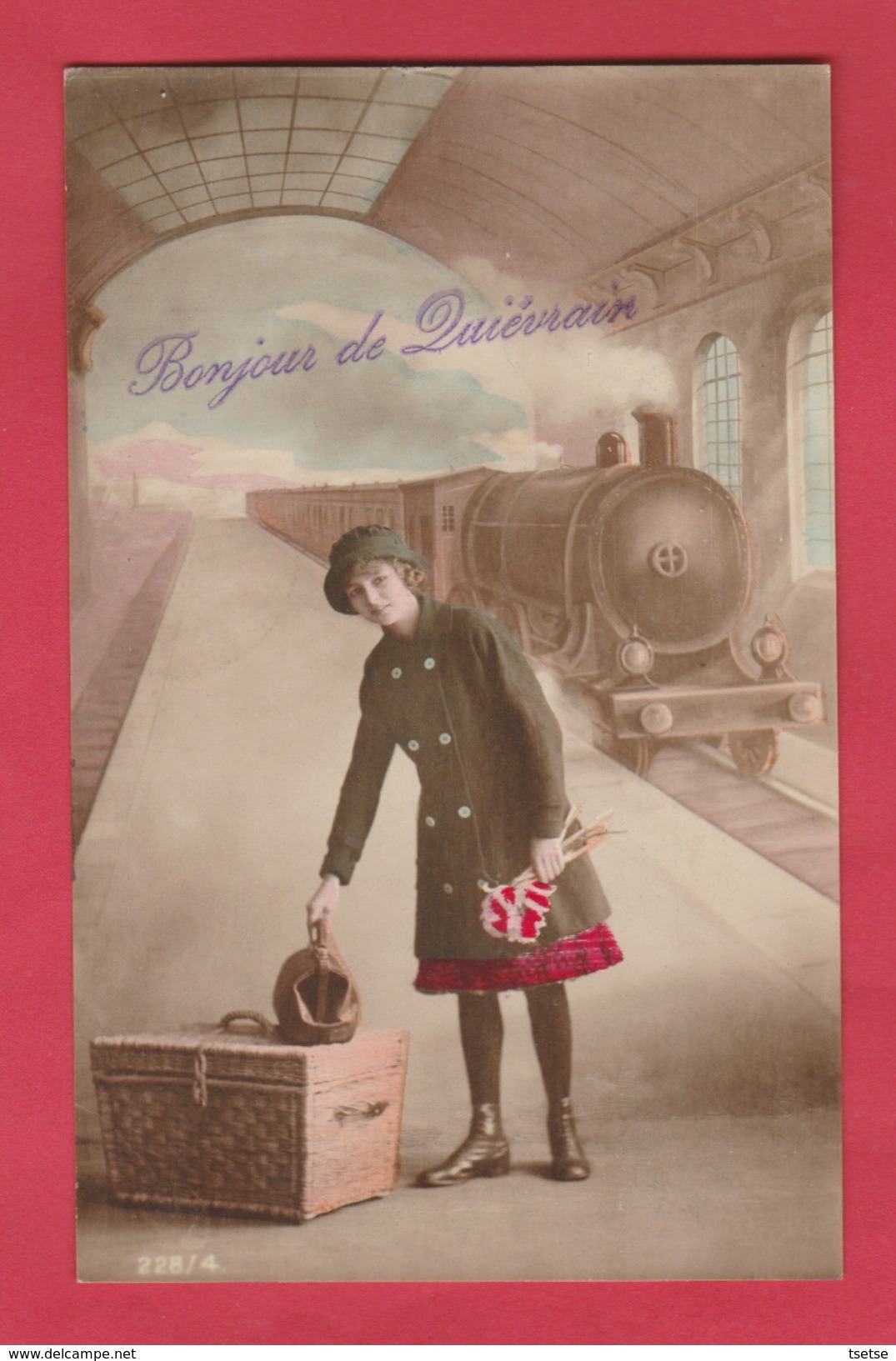 Quiévrain - Bonjour De ... Train En Gare , Passagère - 1916 ( Voir Verso ) - Quievrain