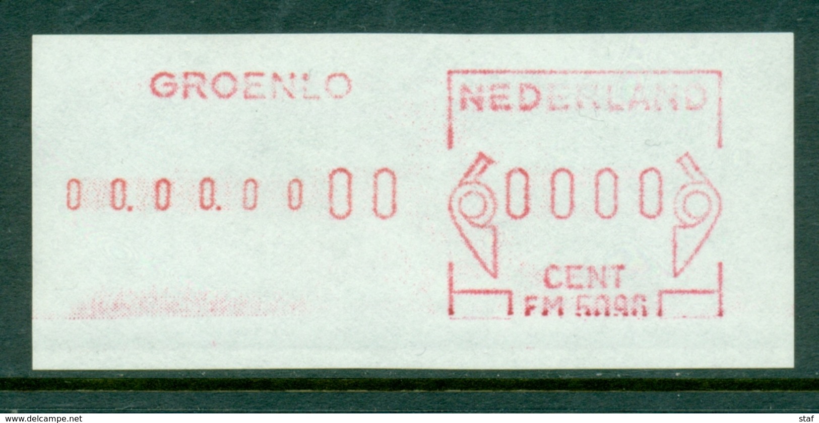 Loketstrook Groenlo Testwaarde Nuldruk RRR Postfris - Franking Machines (EMA)